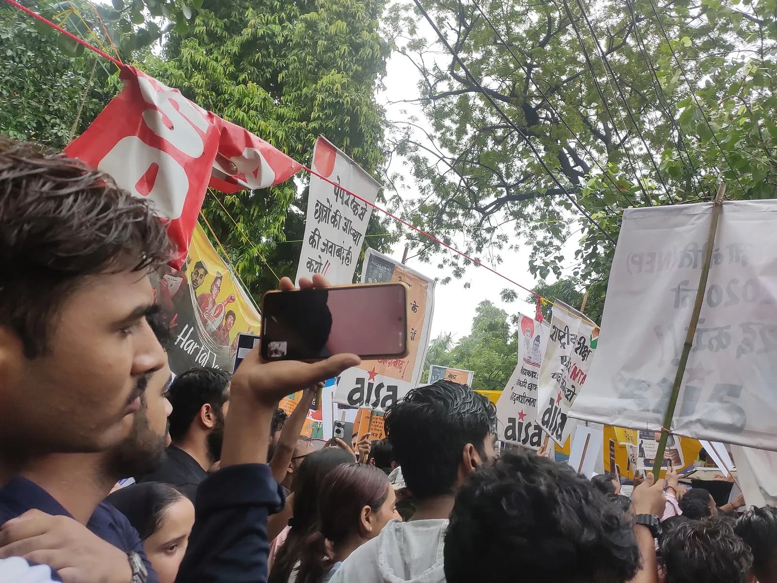 Students protesting at Jantar Mantar in New Delhi.