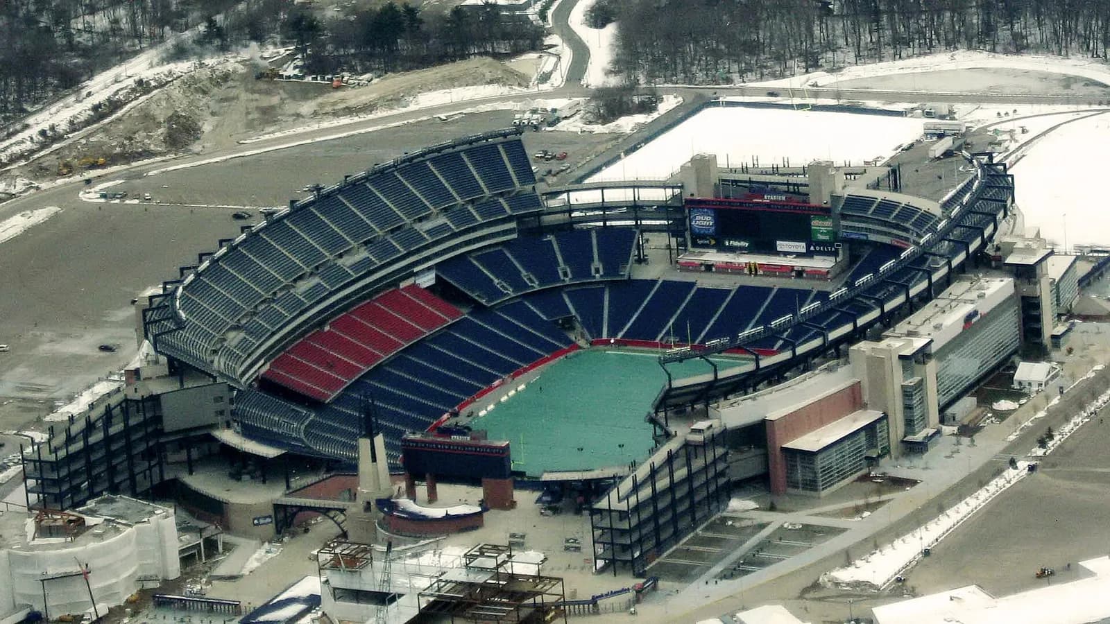 Aerial view of Gillette Stadium in Foxborough, Massachusetts.