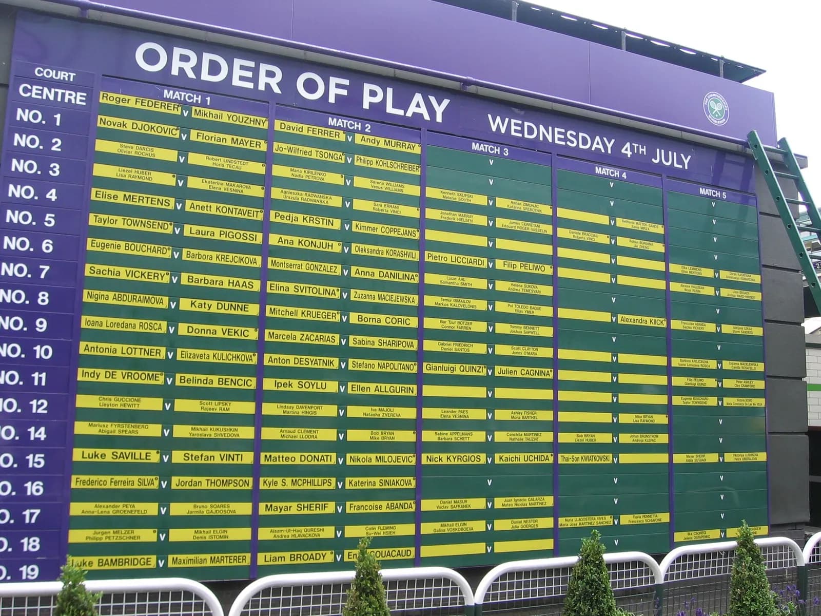 Order-of-play board at the All England Lawn Tennis Club in Wimbledon.