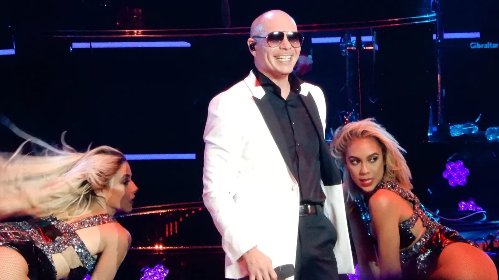 Pitbull performing onstage during his Las Vegas residency show.