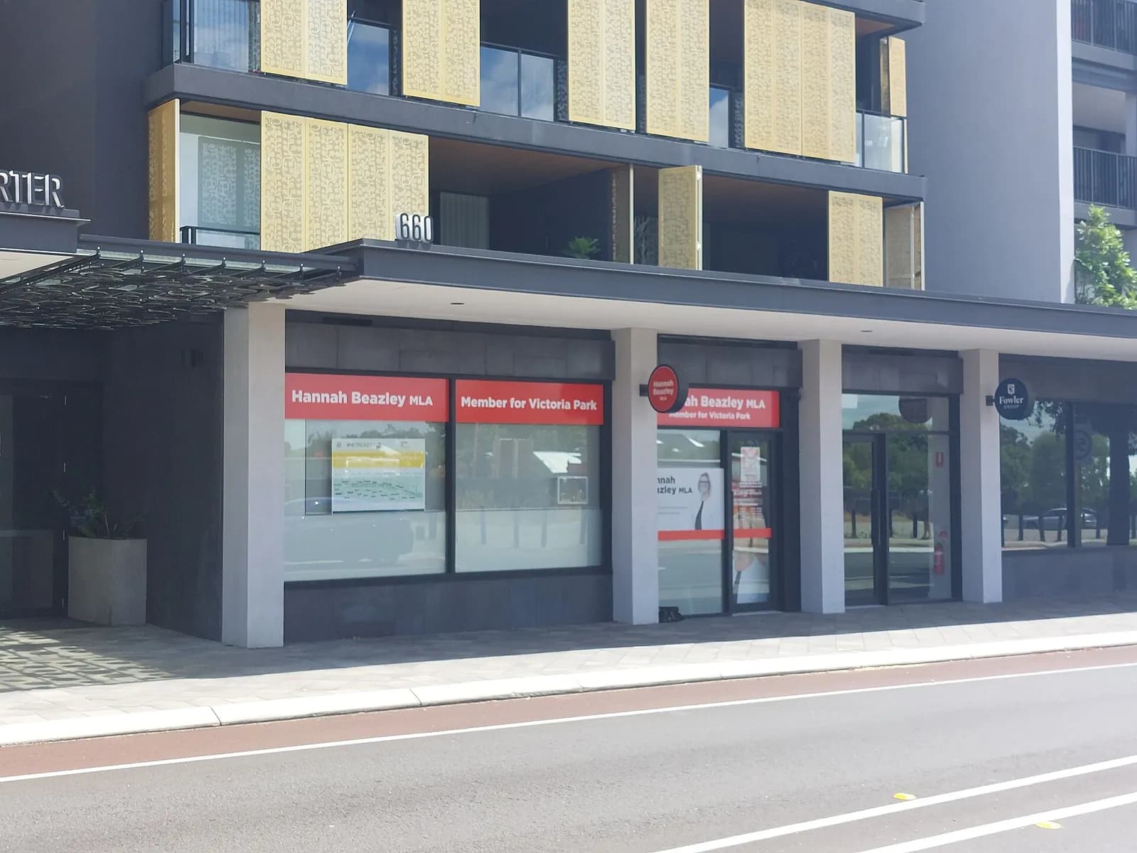 Exterior of Hannah Beazley’s electorate office on Miller Street in Victoria Park, Western Australia.