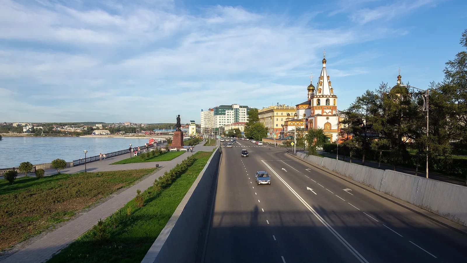 City view along the Lower Embankment in Irkutsk, Russia
