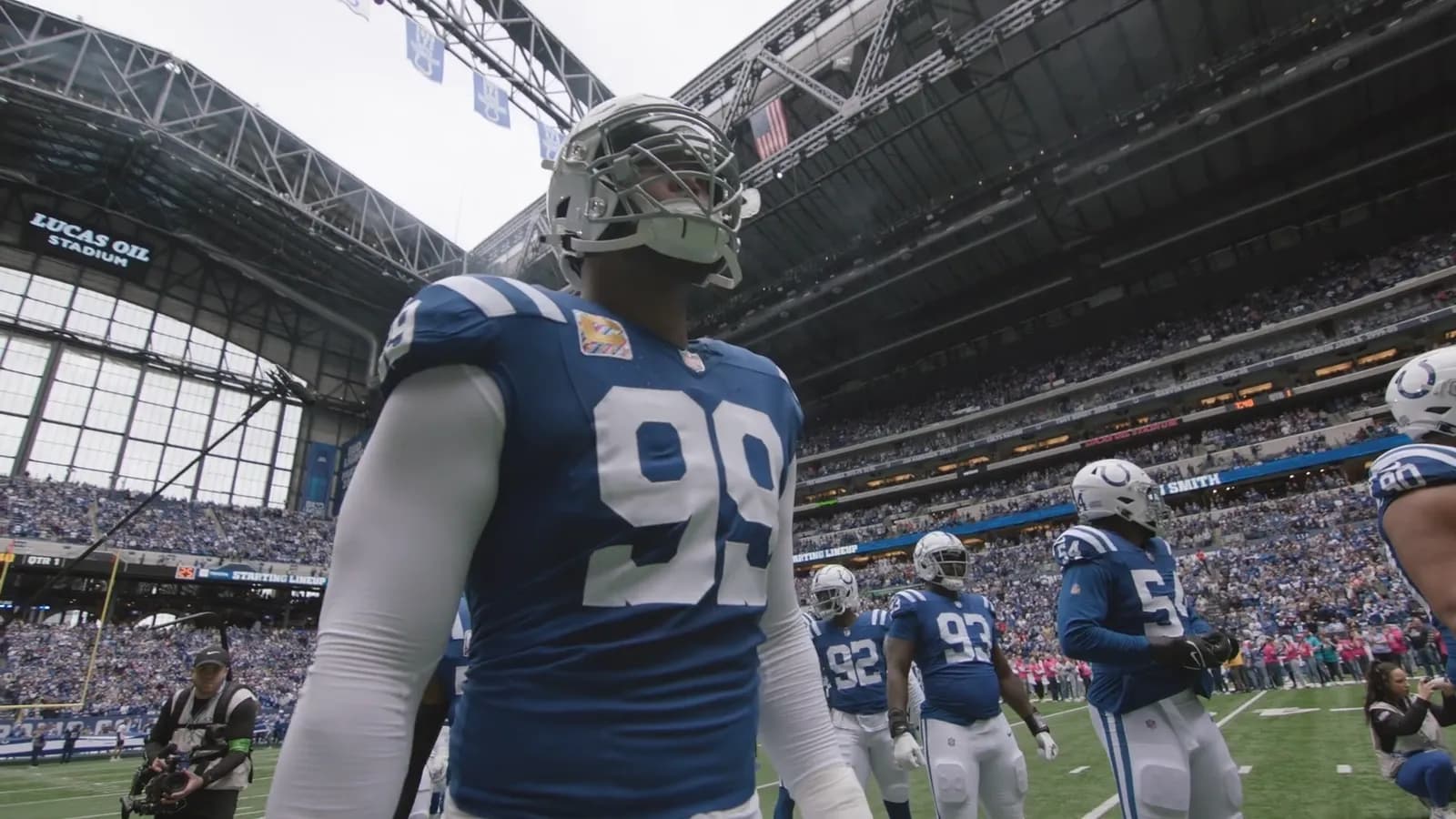 Indianapolis Colts defensive tackle DeForest Buckner at Lucas Oil Stadium before a game against the Tennessee Titans.