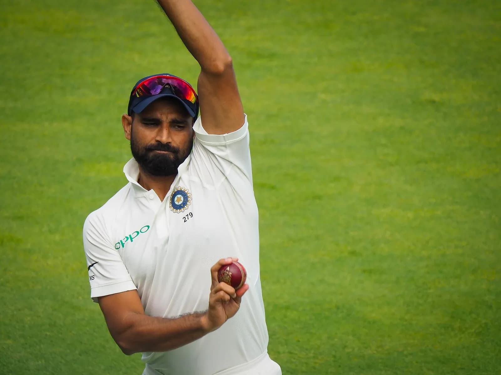 Mohammed Shami warms up on the field at Edgbaston.