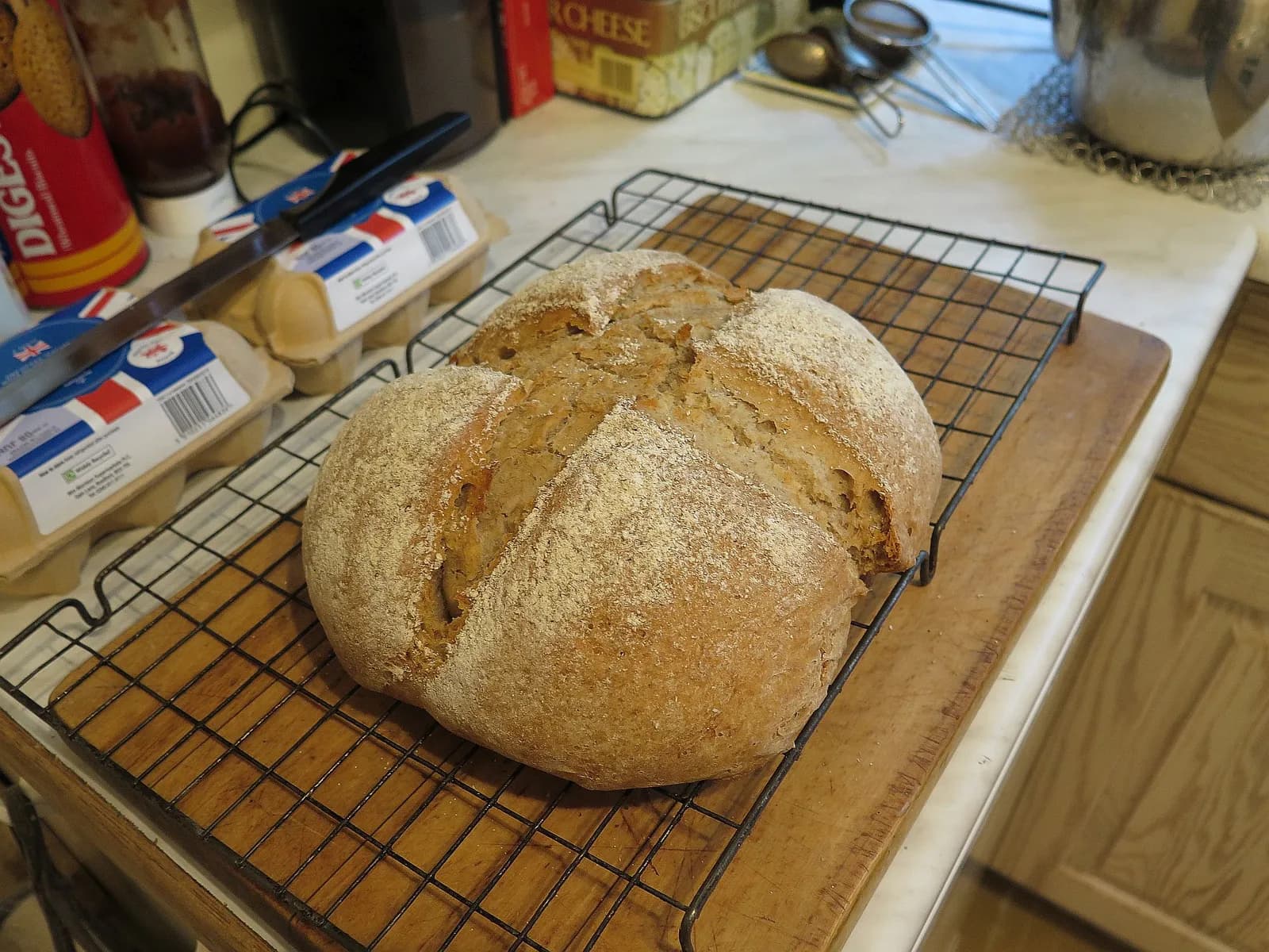 A homemade loaf of sourdough rye bread