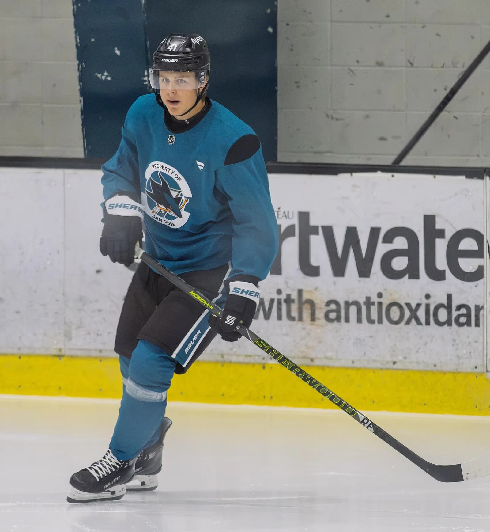 San Jose Sharks player Ivar Stenberg at practice.