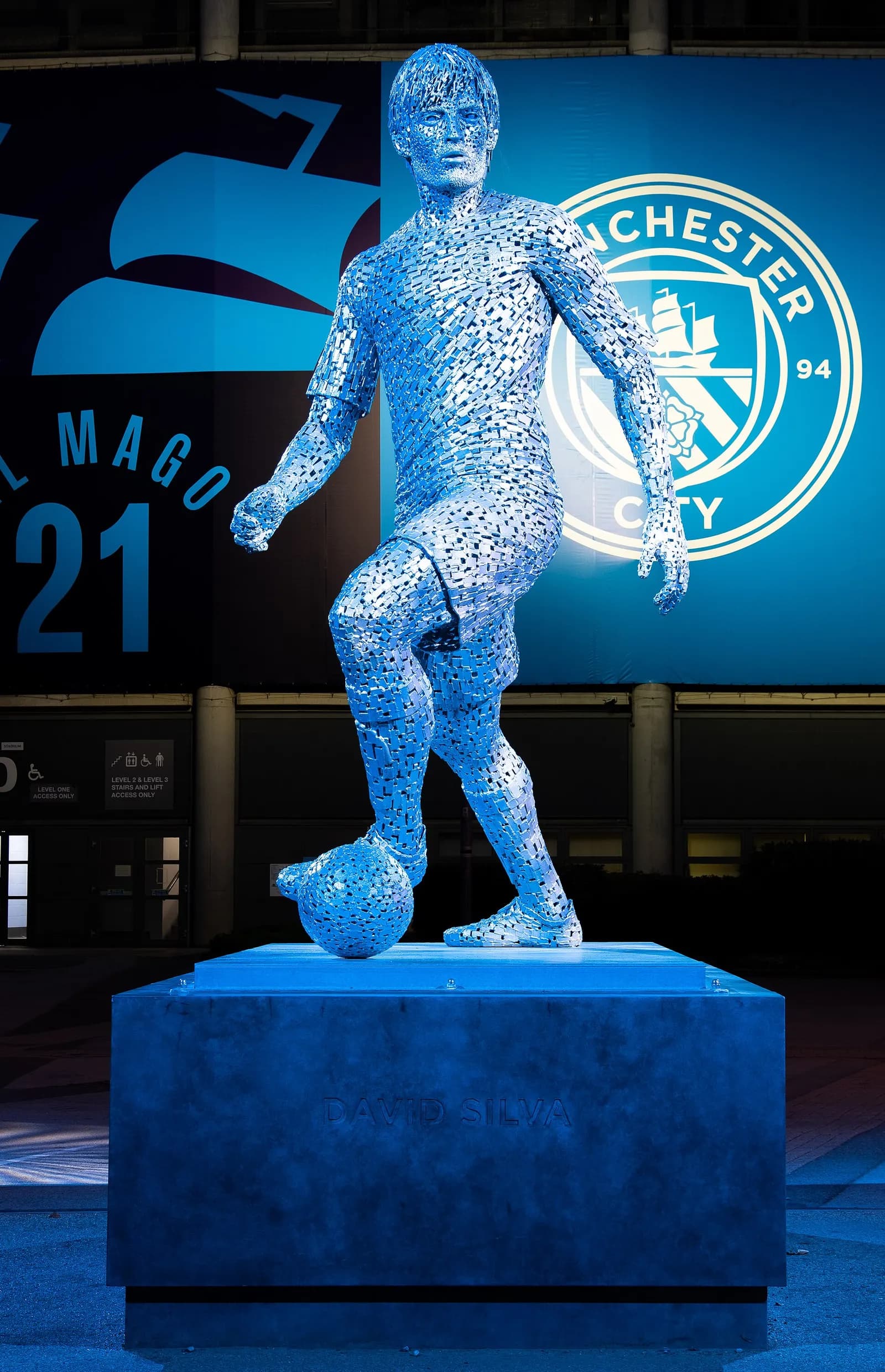 The David Silva statue outside Manchester City's Etihad Stadium in Manchester.
