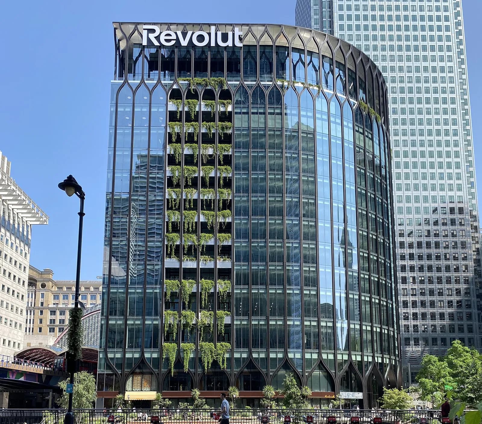 Revolut’s head office building at Canary Wharf in London.