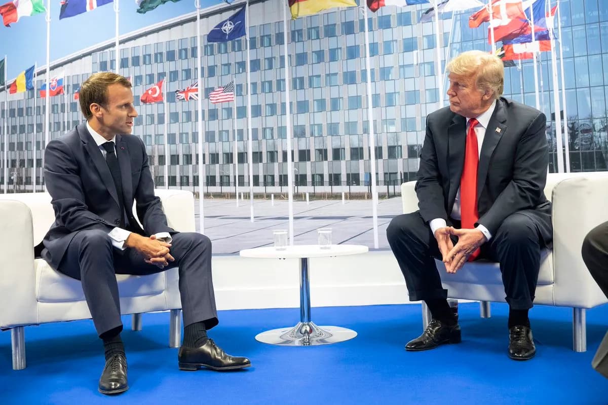 Donald Trump and Emmanuel Macron meet at the 2018 NATO Summit in Brussels.