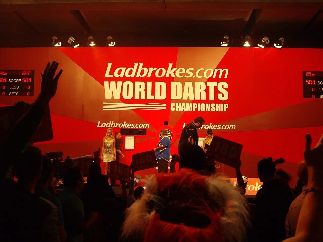 Phil Taylor and Adrian Lewis together in an archival darts photograph