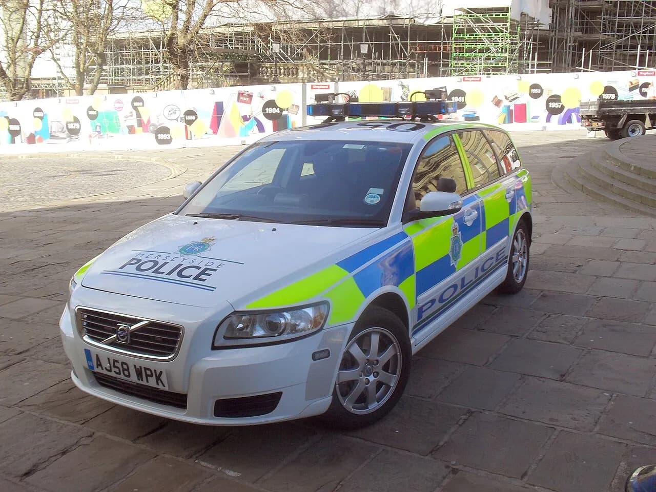 Merseyside Police vehicles near St George's Hall in Liverpool in 2012
