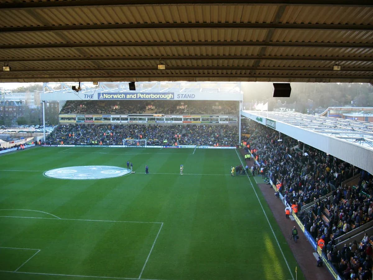 View of stands at Carrow Road football stadium in Norwich