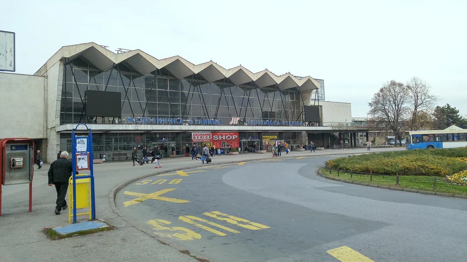 Novi Sad railway station in Serbia, viewed from outside.