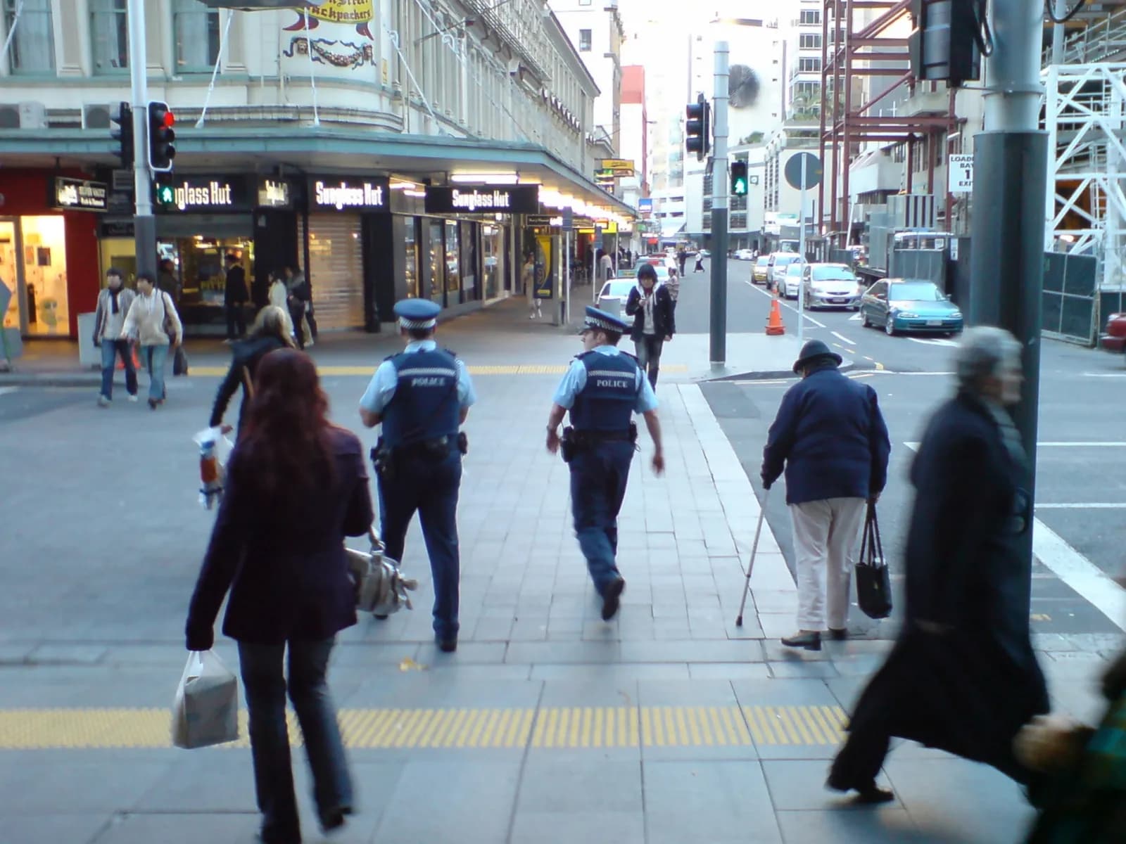New Zealand police officers on a street in central Auckland.