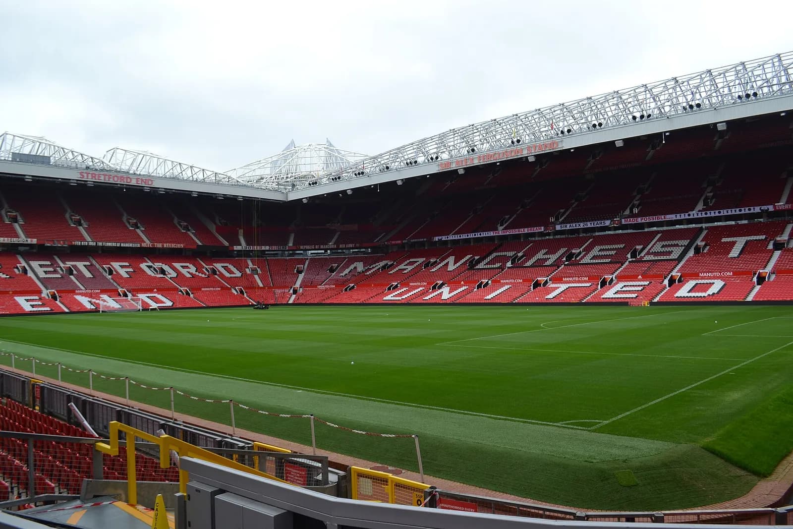 View of Old Trafford stadium during a stadium tour.