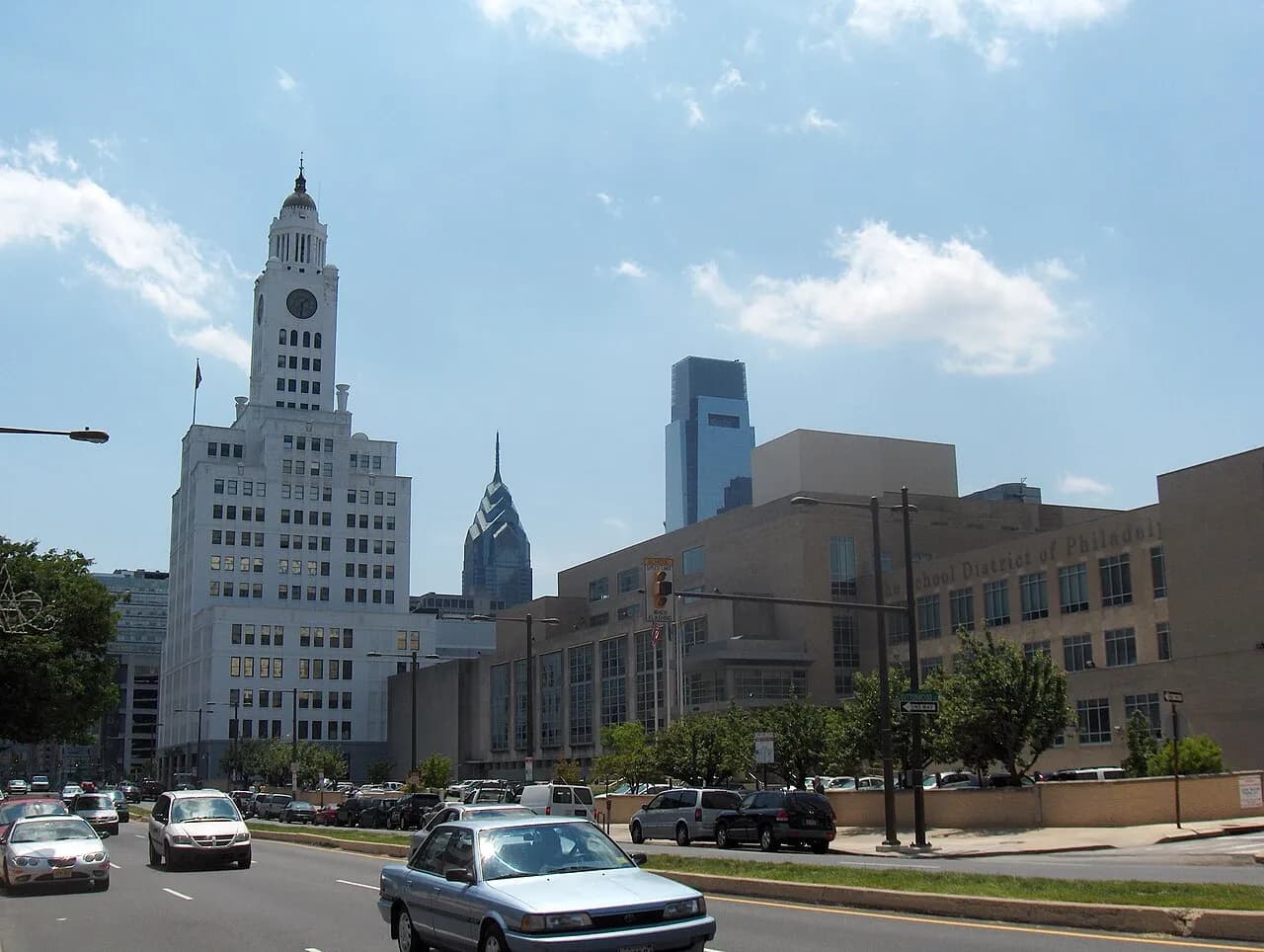 North Broad Street in Philadelphia, with the former Philadelphia Inquirer building at left center