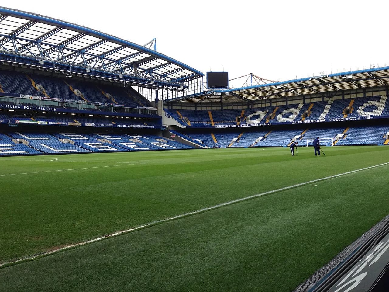View of the pitch and stands at Stamford Bridge in London