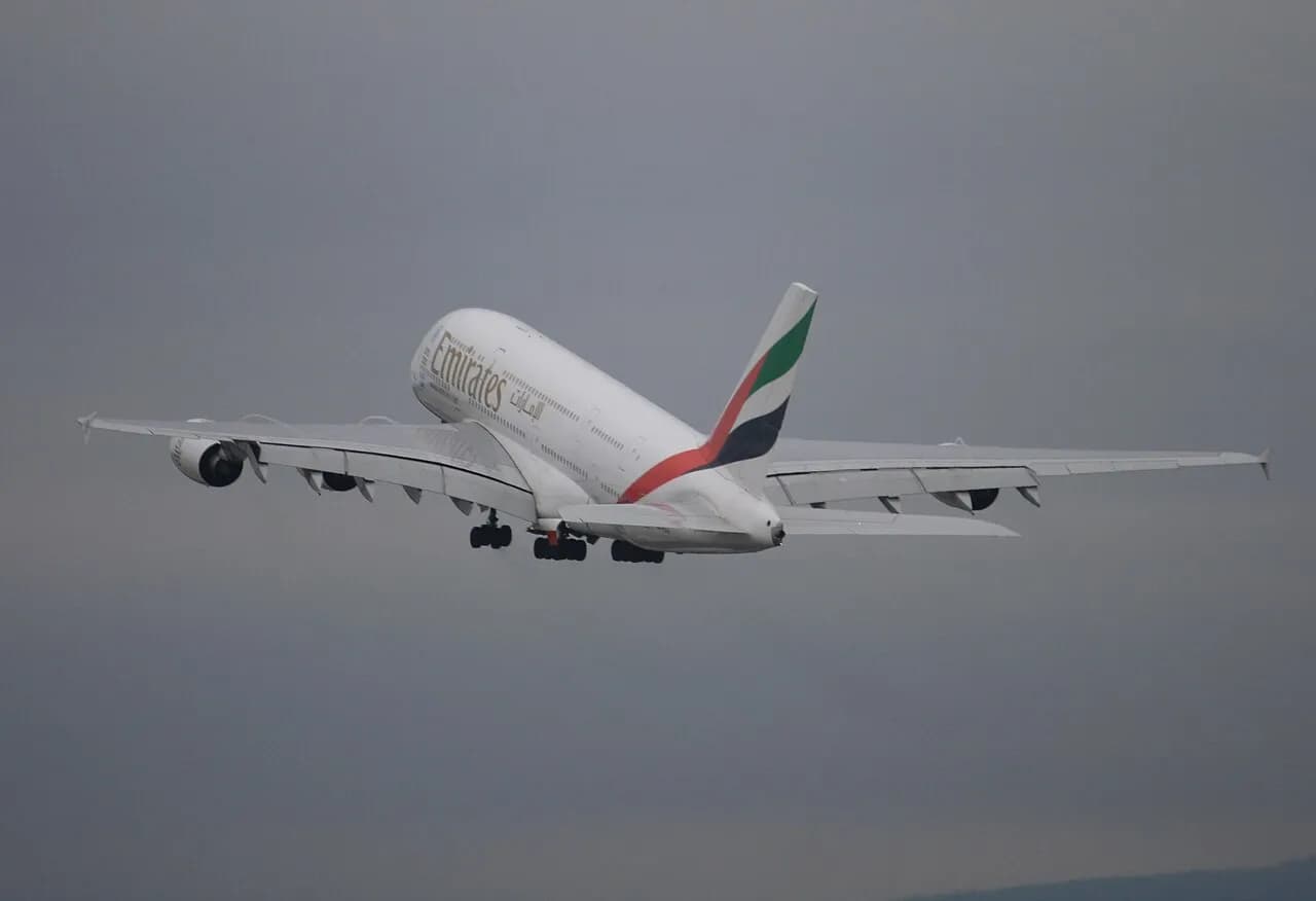 Emirates Airbus A380 aircraft A6-EDX at Manchester Airport in 2013