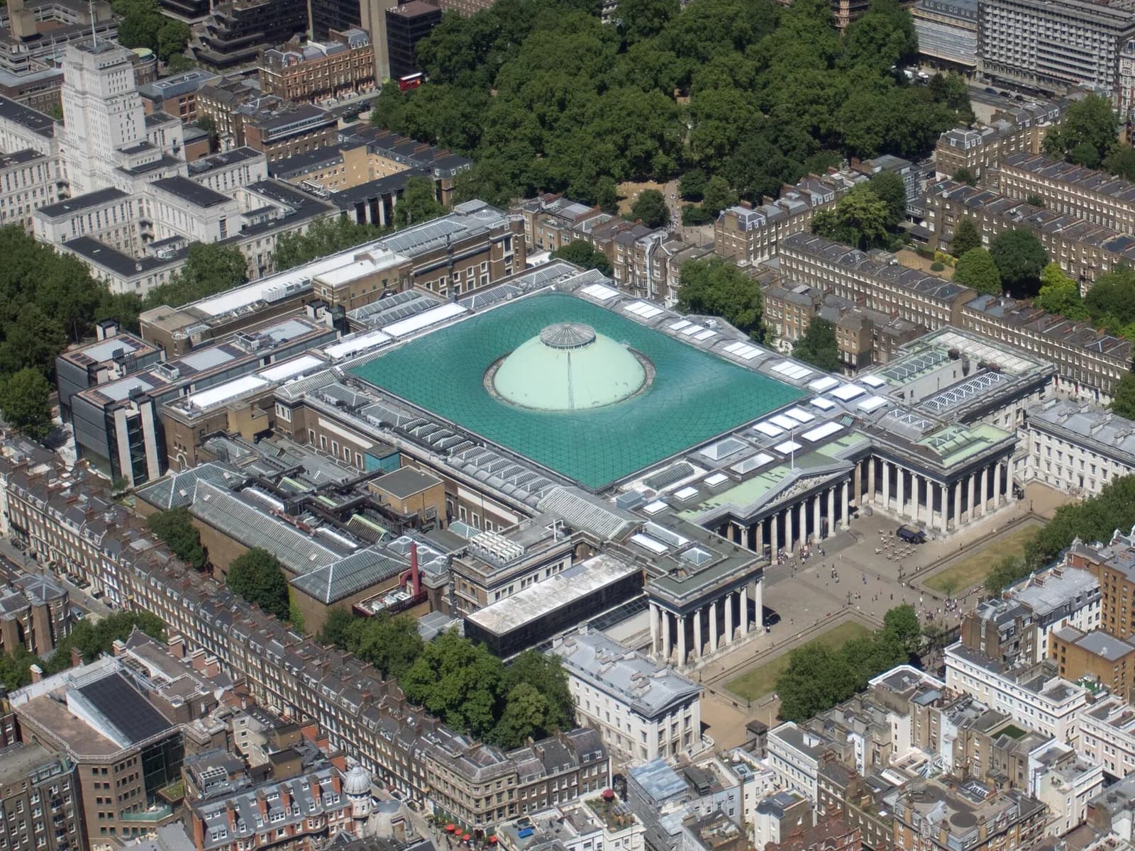 Aerial view of the British Museum in London.