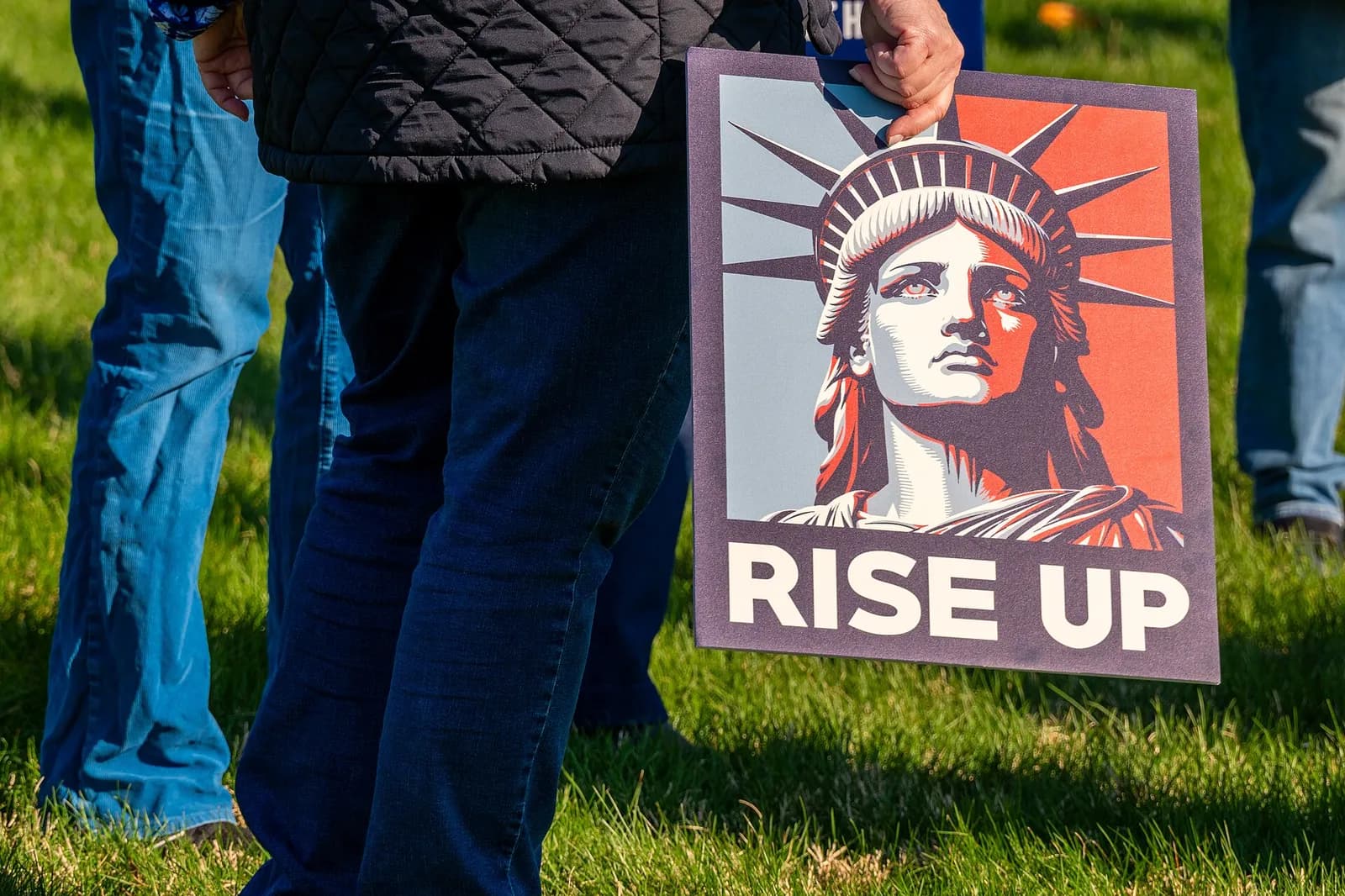 People taking part in a No Kings march and rally near the Lincoln Memorial in Washington, D.C.