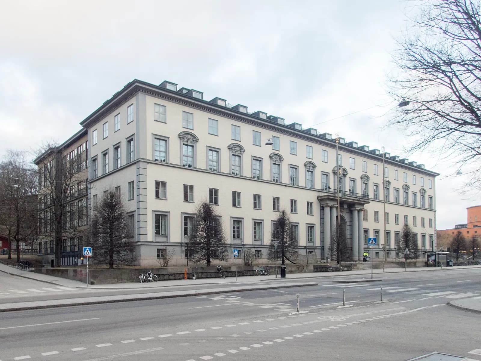 Exterior of the Stockholm School of Economics on Sveavägen in Stockholm.