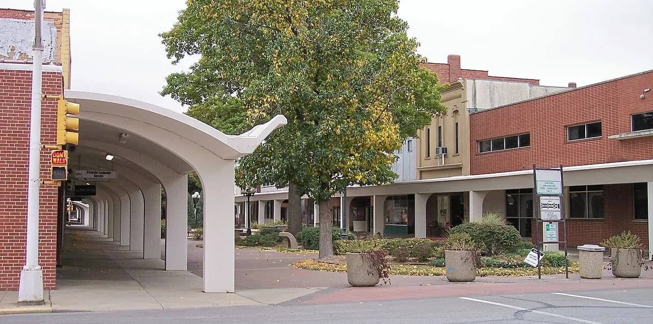 Pedestrian mall on Commercial Street in downtown Atchison, Kansas