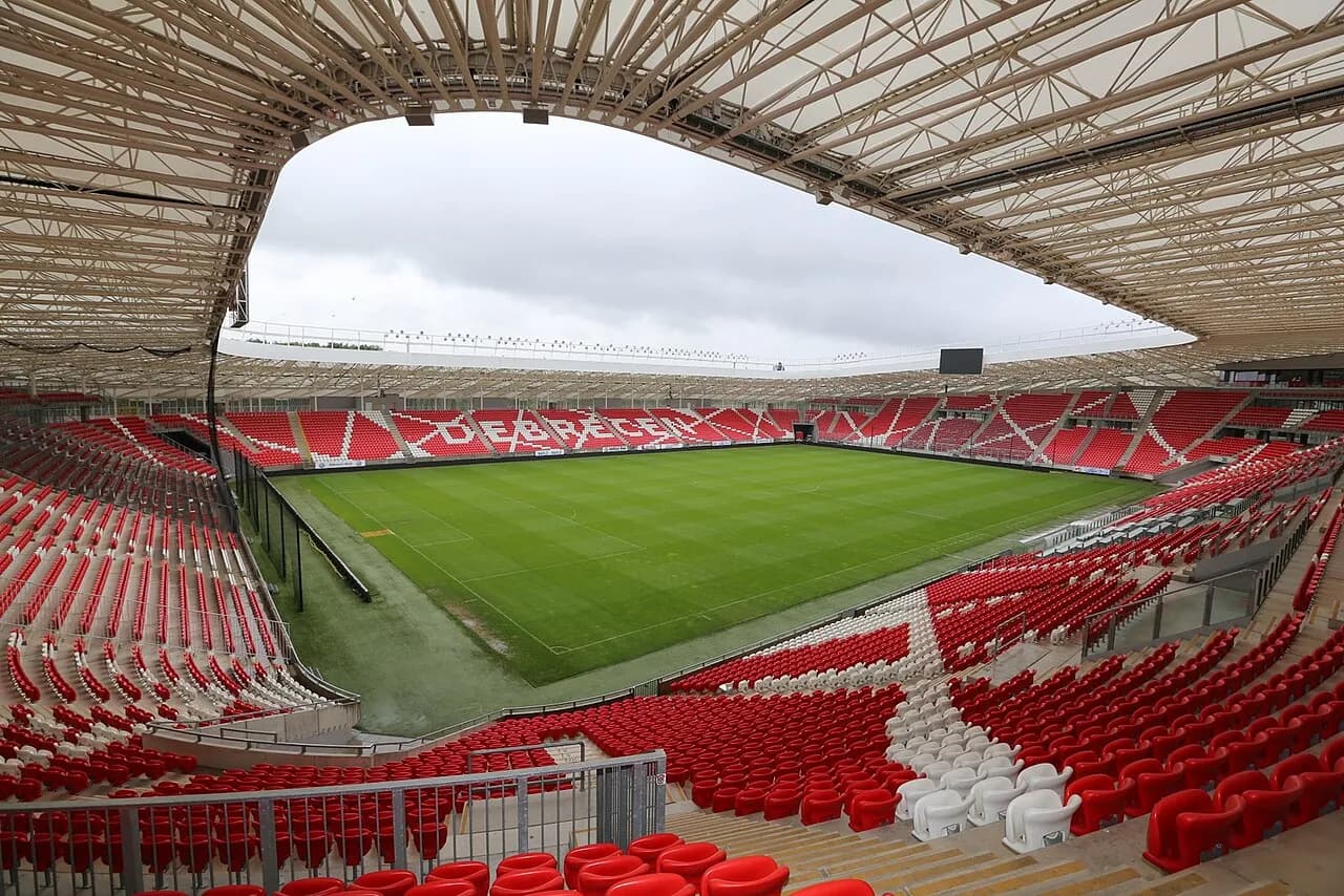 Nagyerdei Stadion in Debrecen, Hungary, photographed in 2018
