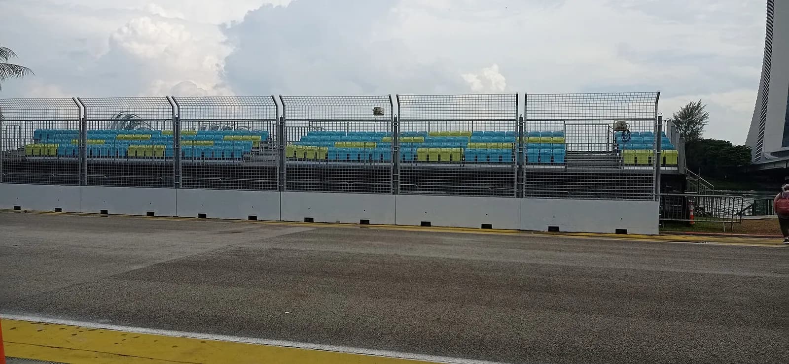 Marina Bay Street Circuit grandstands and track infrastructure during preparations for the 2023 Singapore Grand Prix.