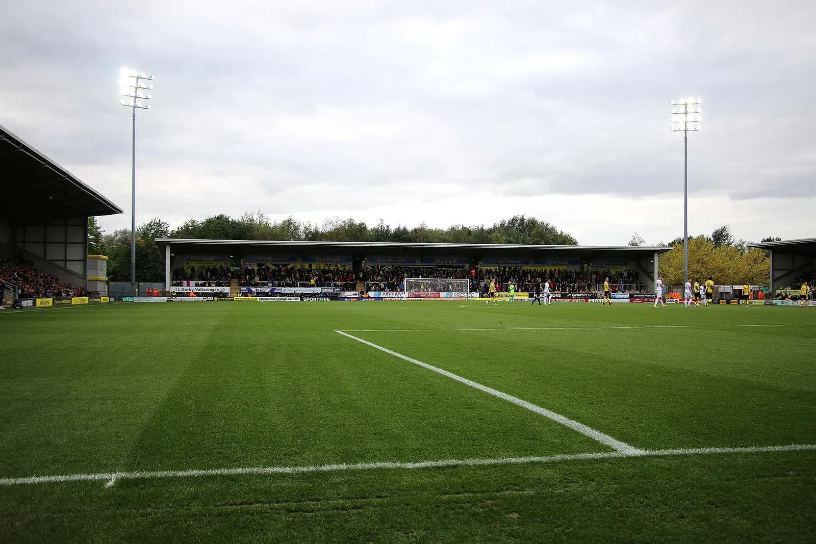 The West Stand at the Pirelli Stadium in Burton upon Trent.