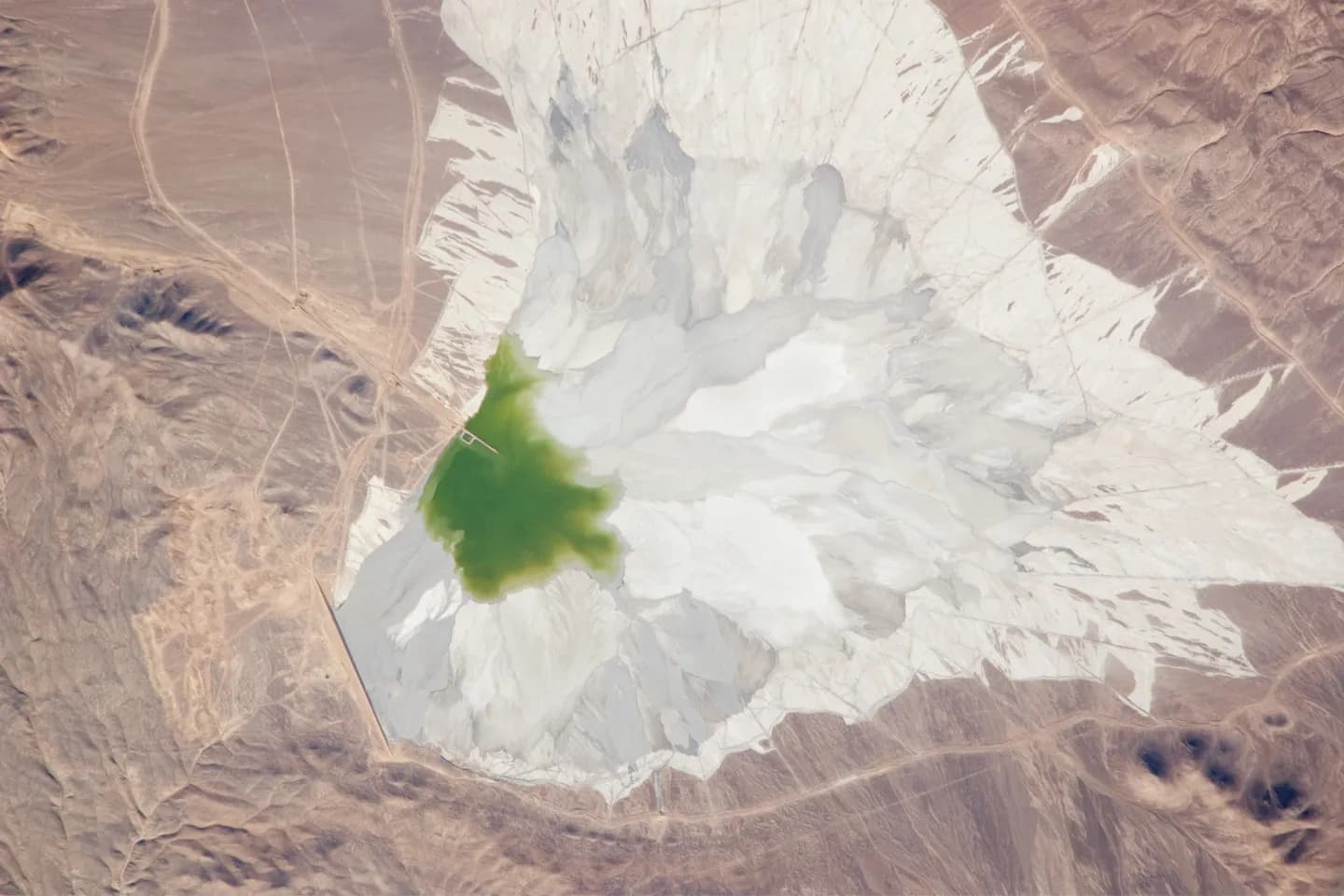 Aerial view of the waste-material impoundment at the Escondida copper mine in Chile’s Atacama Desert.