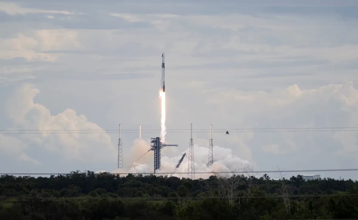 Falcon 9 rocket carrying the Crew-13 Dragon spacecraft launches from Cape Canaveral