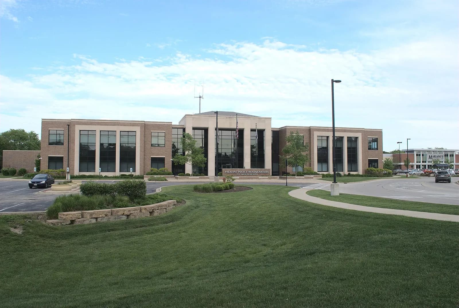 Exterior of the Palatine Police Department headquarters in Palatine, Illinois.