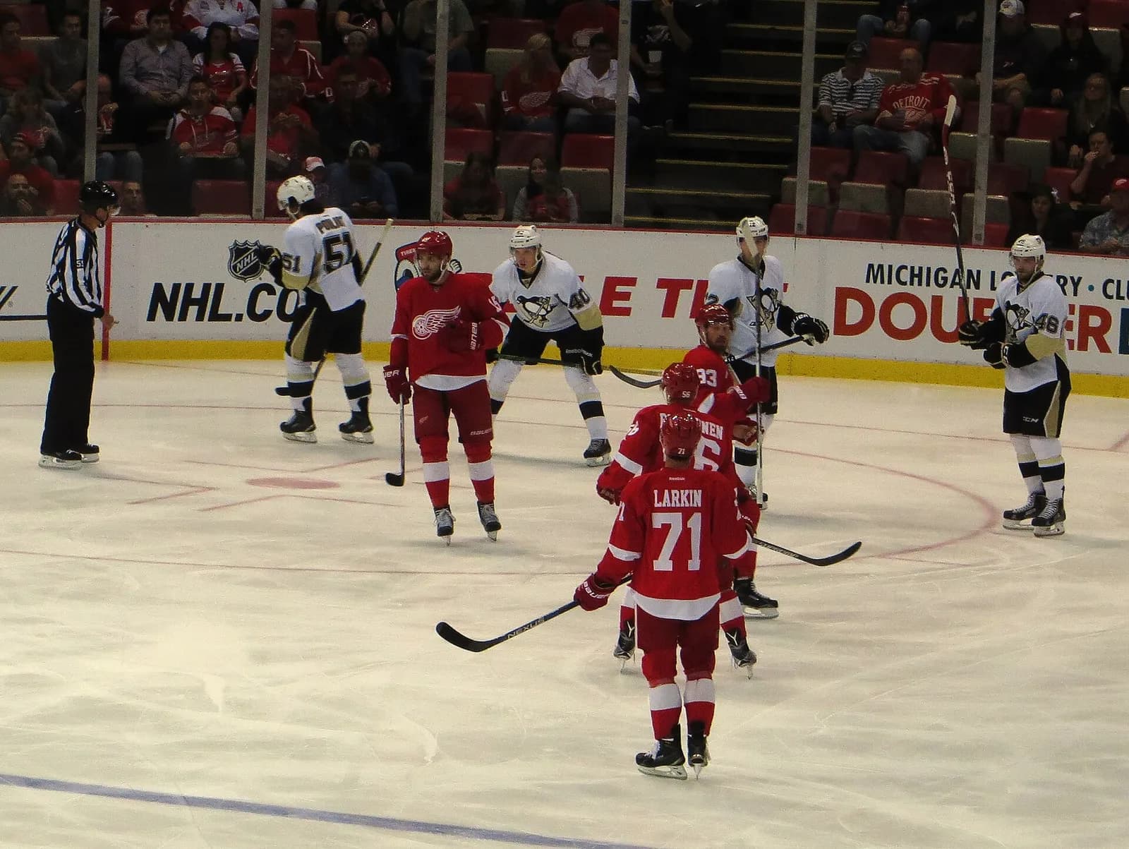 Dylan Larkin in a Detroit Red Wings game against the Pittsburgh Penguins at Joe Louis Arena.