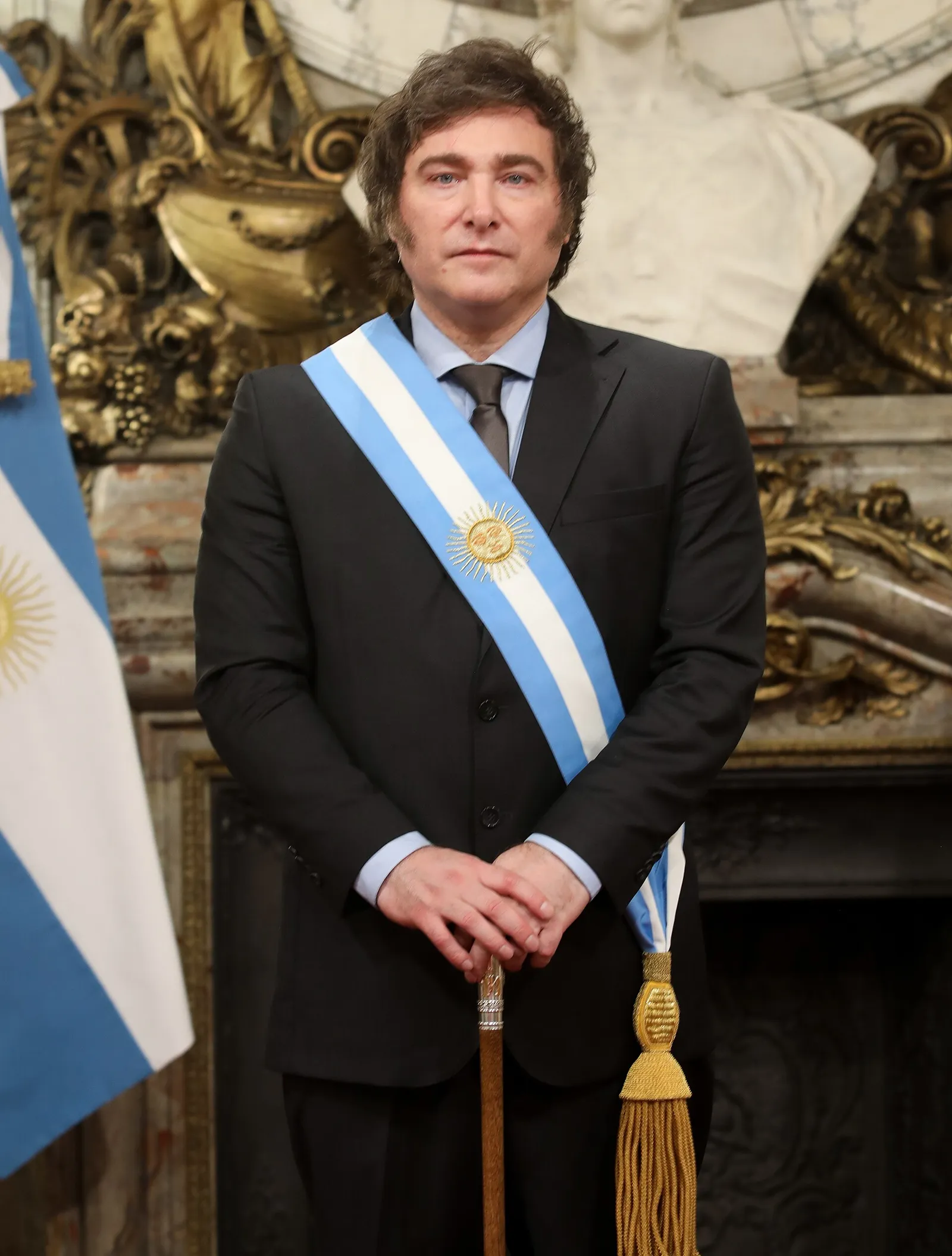 Javier Milei at the Salón Blanco during his presidential inauguration.
