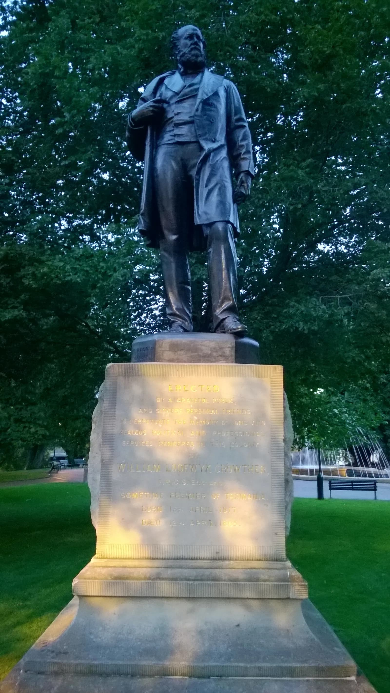 The William Crowther statue in Franklin Square, Hobart.
