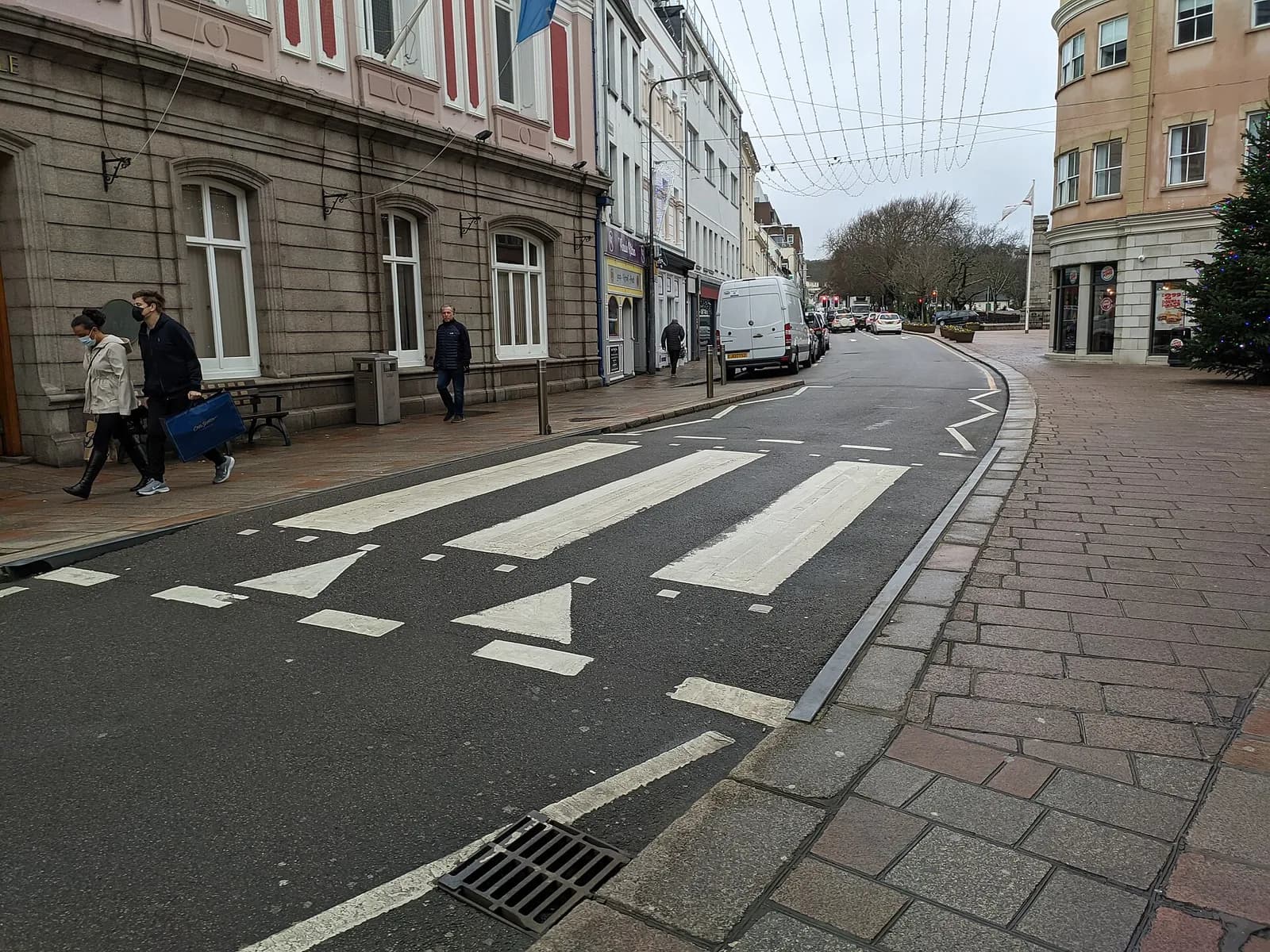 A zebra crossing outside St Helier's Town Hall in Jersey.