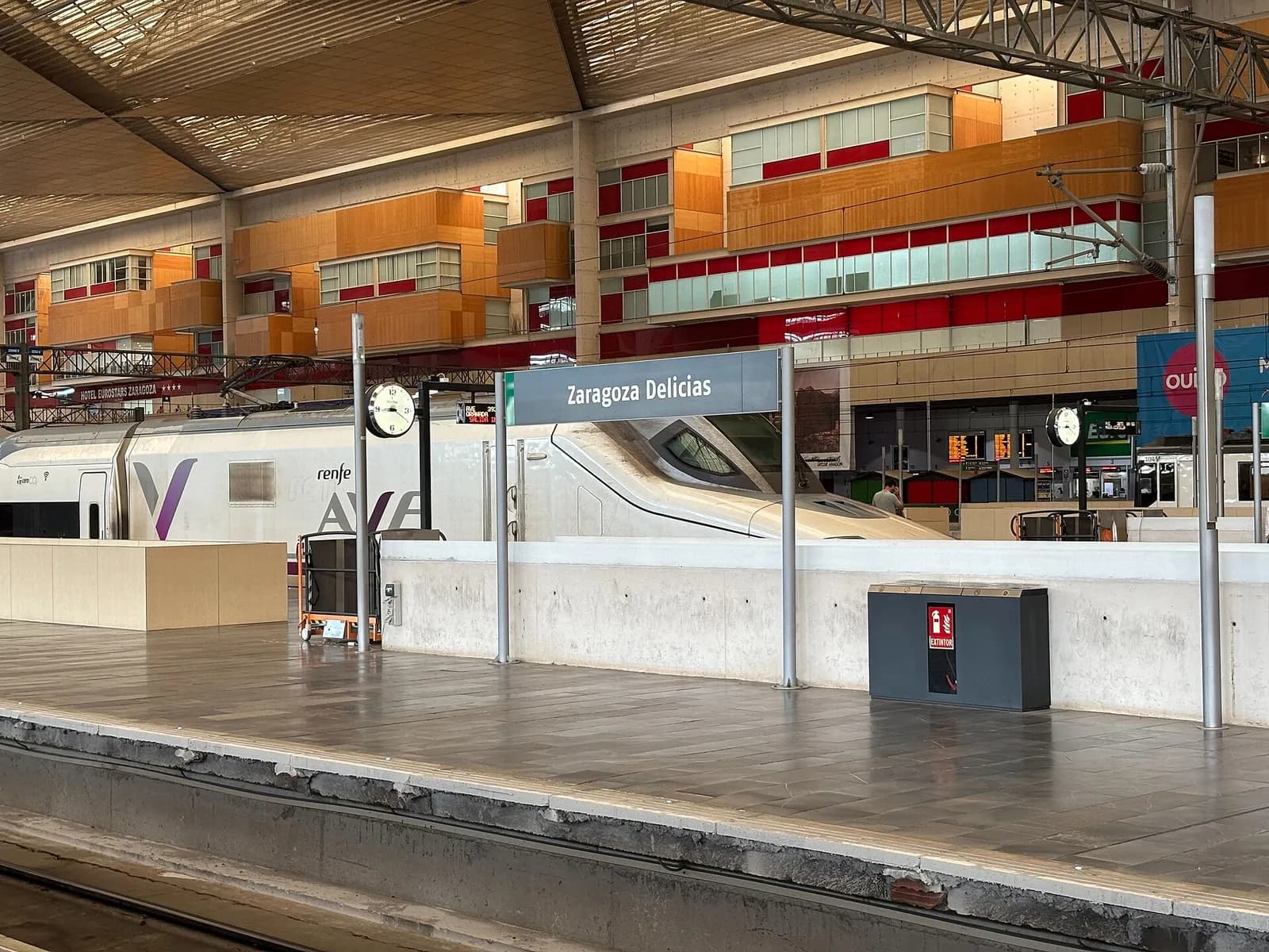 A Renfe AVE train at Zaragoza-Delicias station in Zaragoza, Spain.