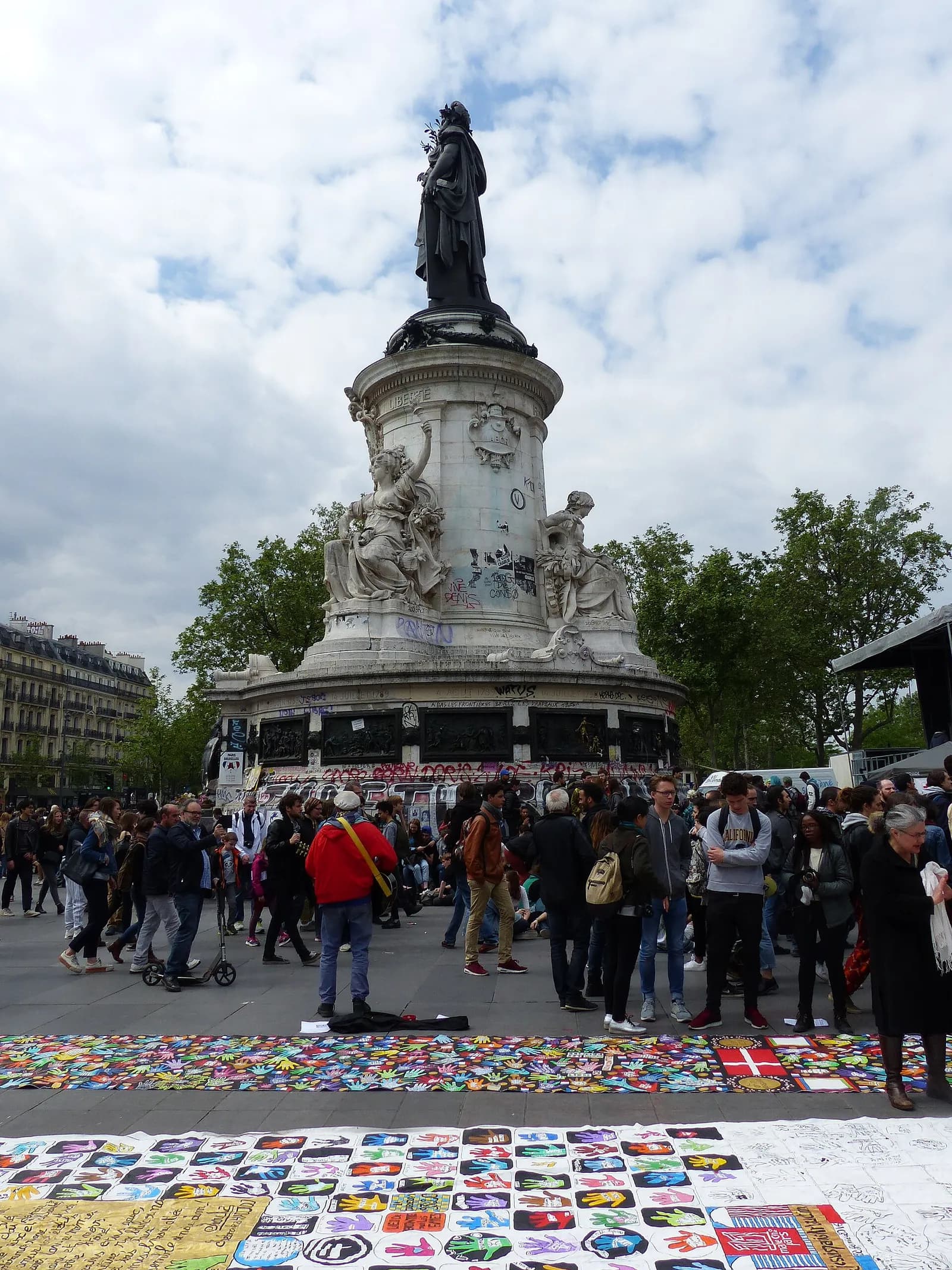 People gathered at Place de la République in Paris during the Global Debout event.