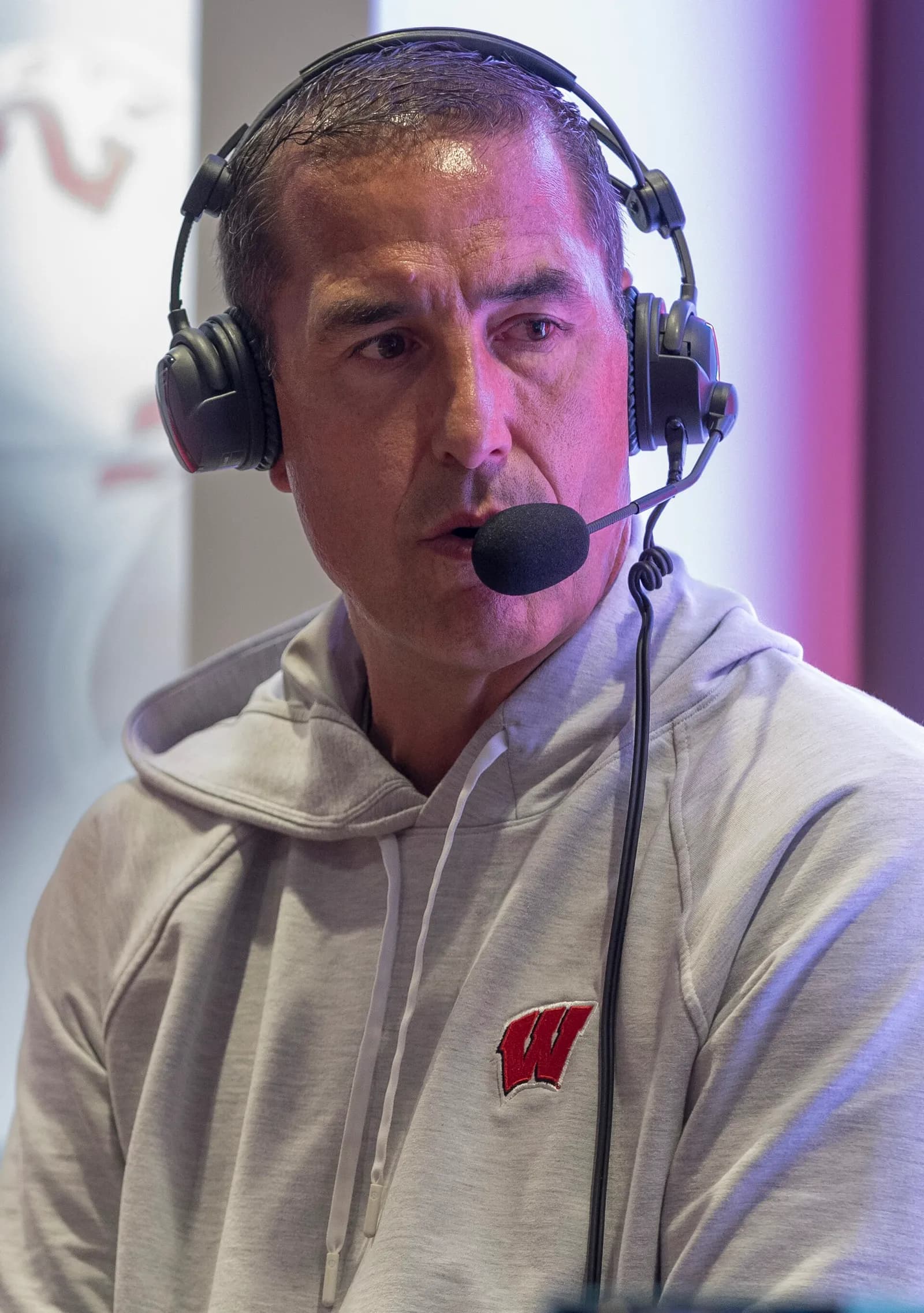Wisconsin coach Luke Fickell at a Camp Randall Club Live Kickoff event