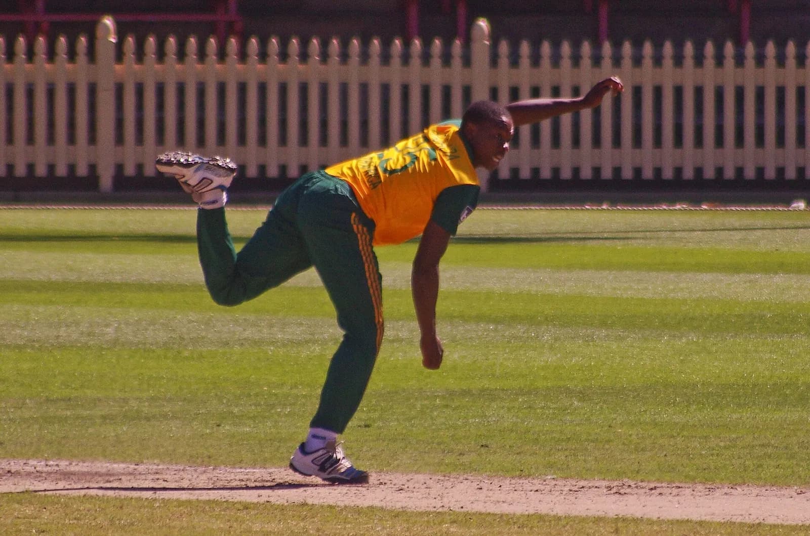 Kagiso Rabada playing cricket in 2014.