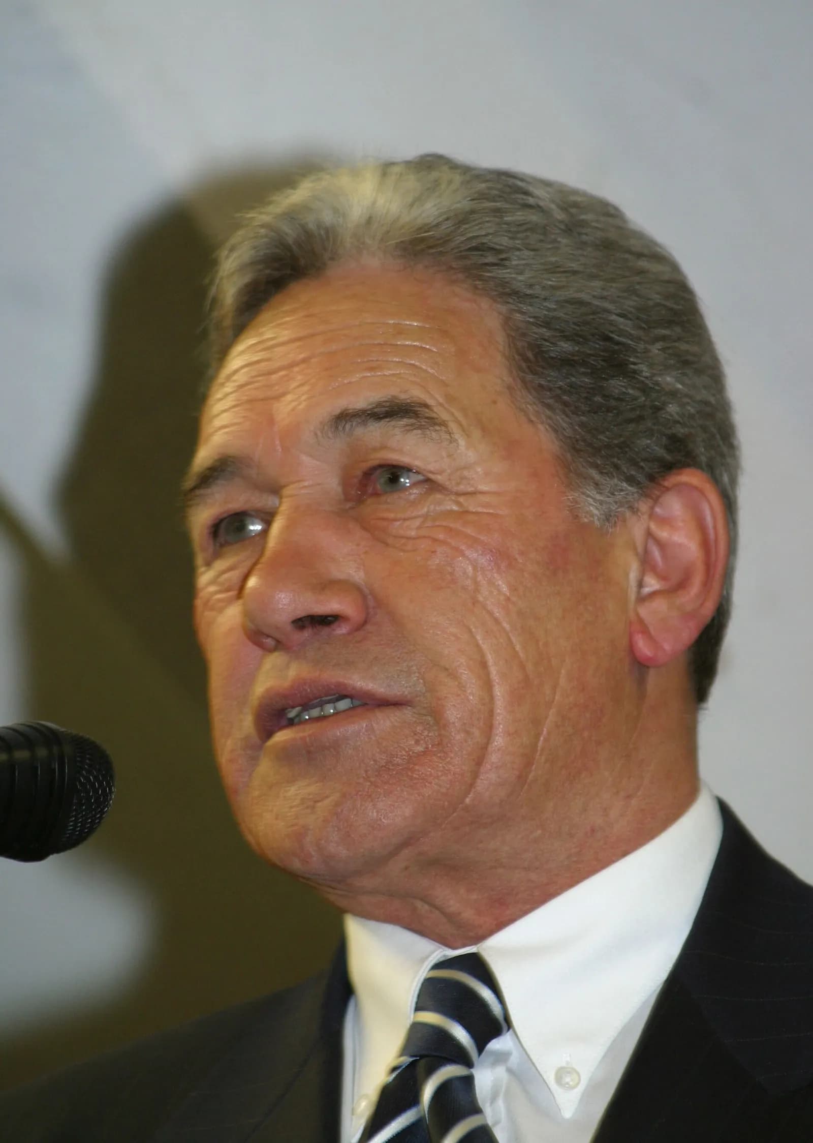 Winston Peters speaking to Grey Power members at Netball North Harbour Stadium.