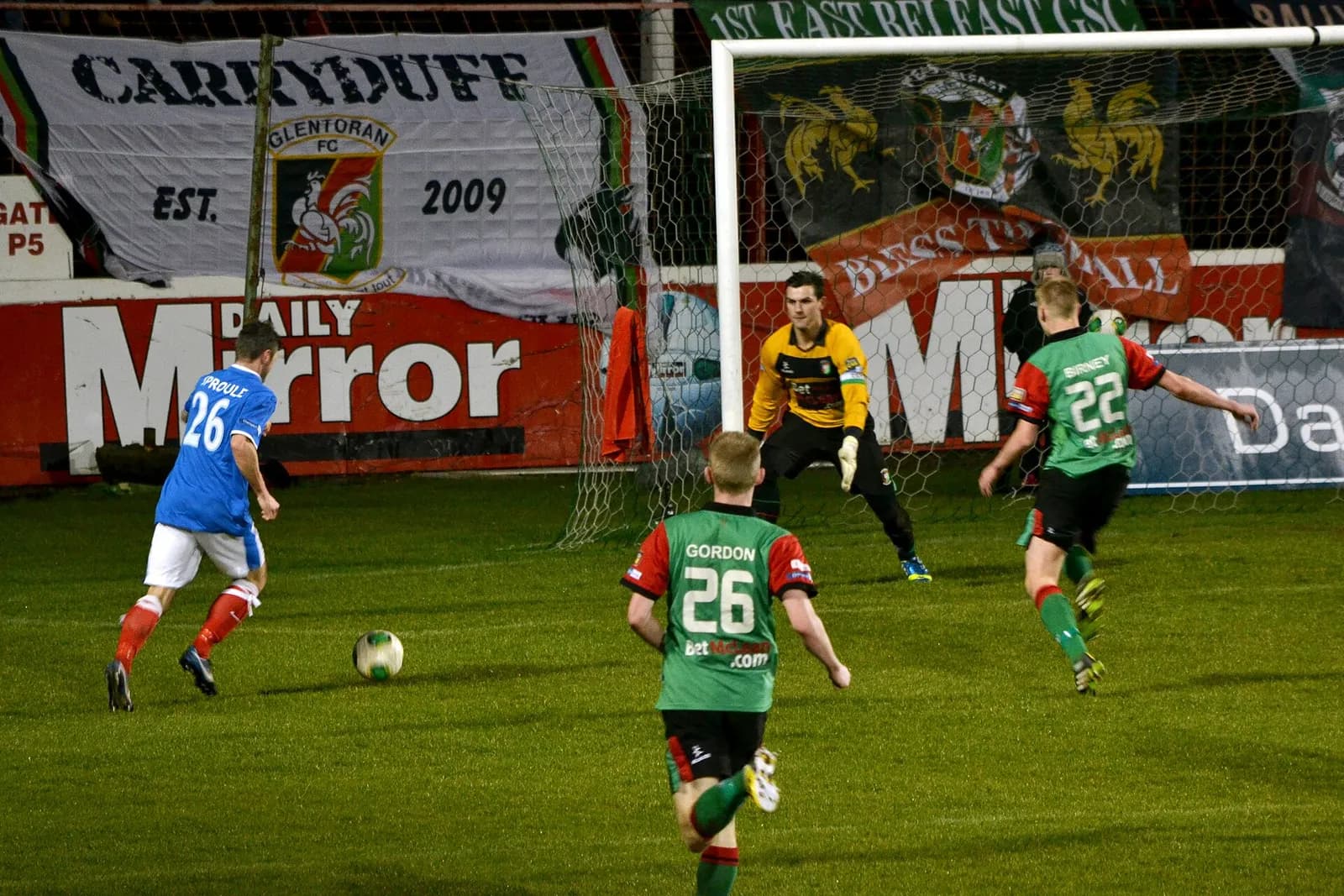 Glentoran and Linfield players during a match at the Oval in Belfast.