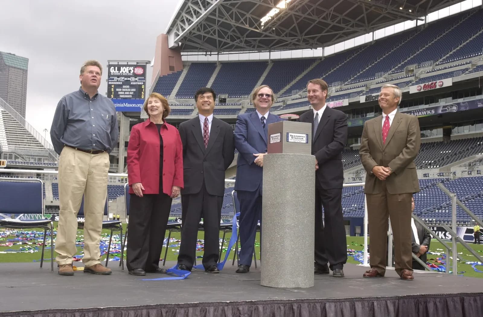 Seattle Seahawks owner Paul Allen and other officials at the opening of Seahawks Stadium in Seattle.