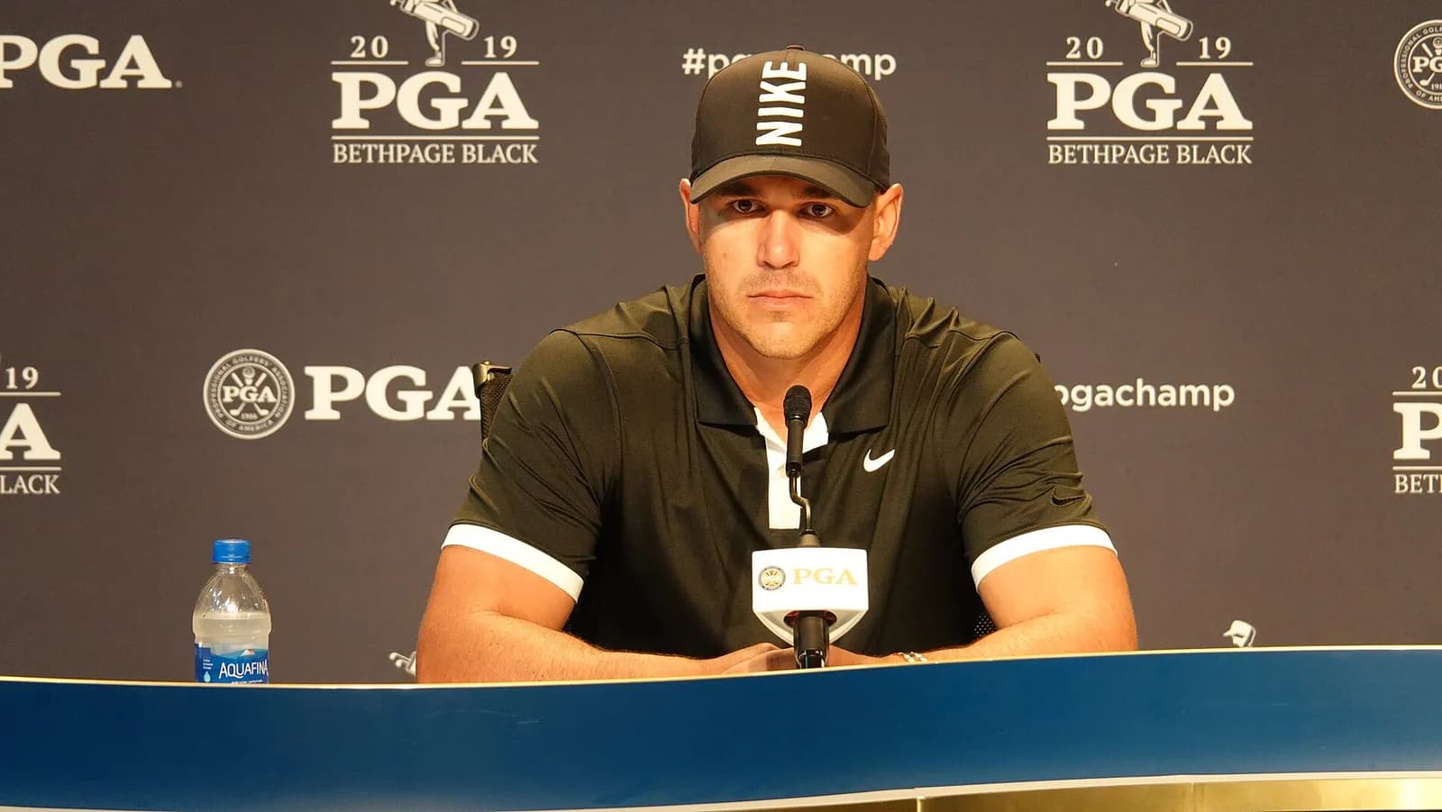 Brooks Koepka addresses the media at the 2019 PGA Championship.