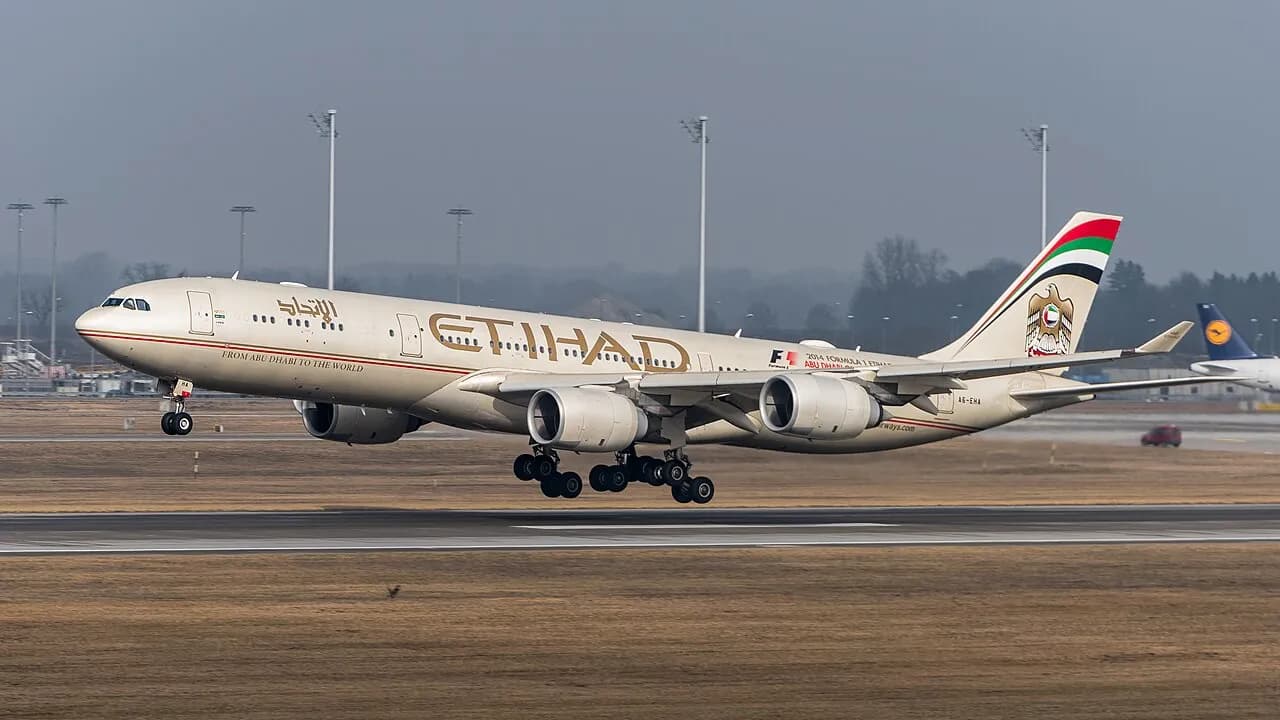 Etihad Airways Airbus A340 aircraft at Munich Airport in 2015