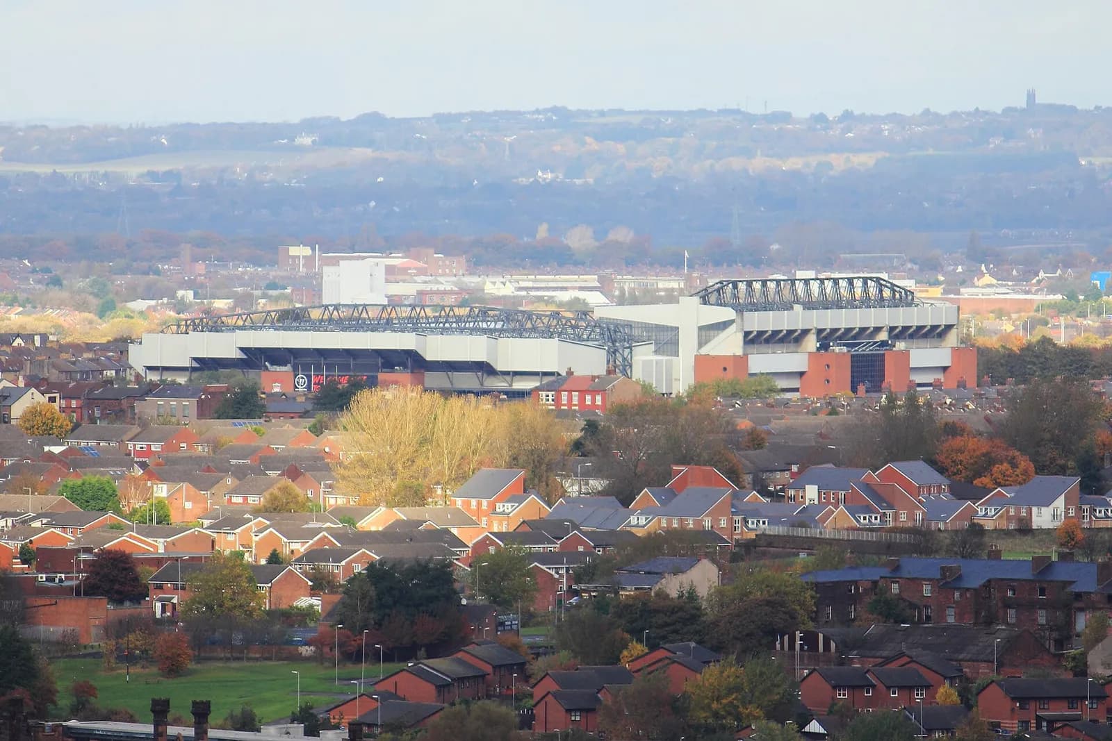 A view of Anfield Stadium from Liverpool Cathedral.