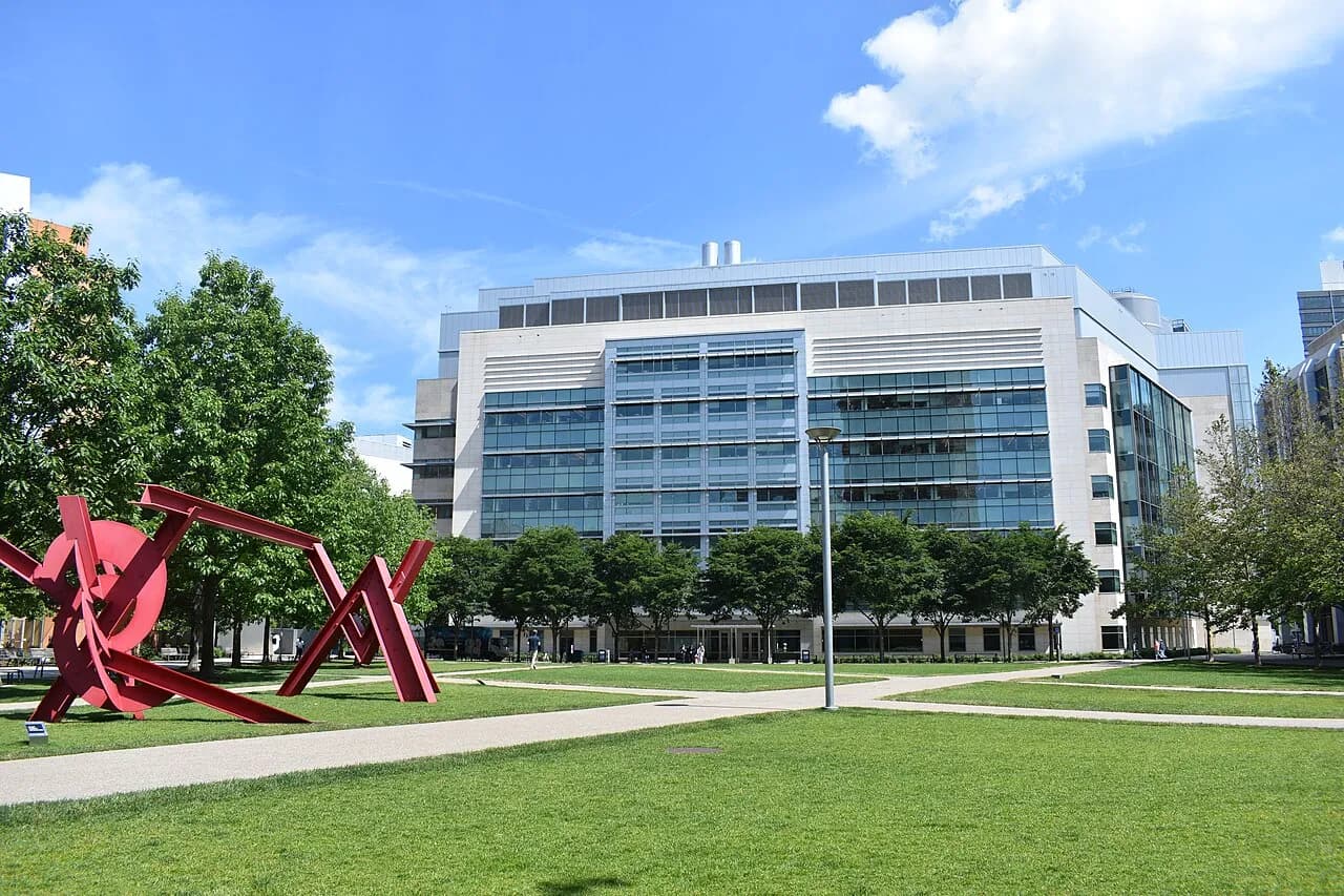 Exterior of MIT’s Koch Institute for Integrative Cancer Research viewed from Hockfield Court in Cambridge, Massachusetts