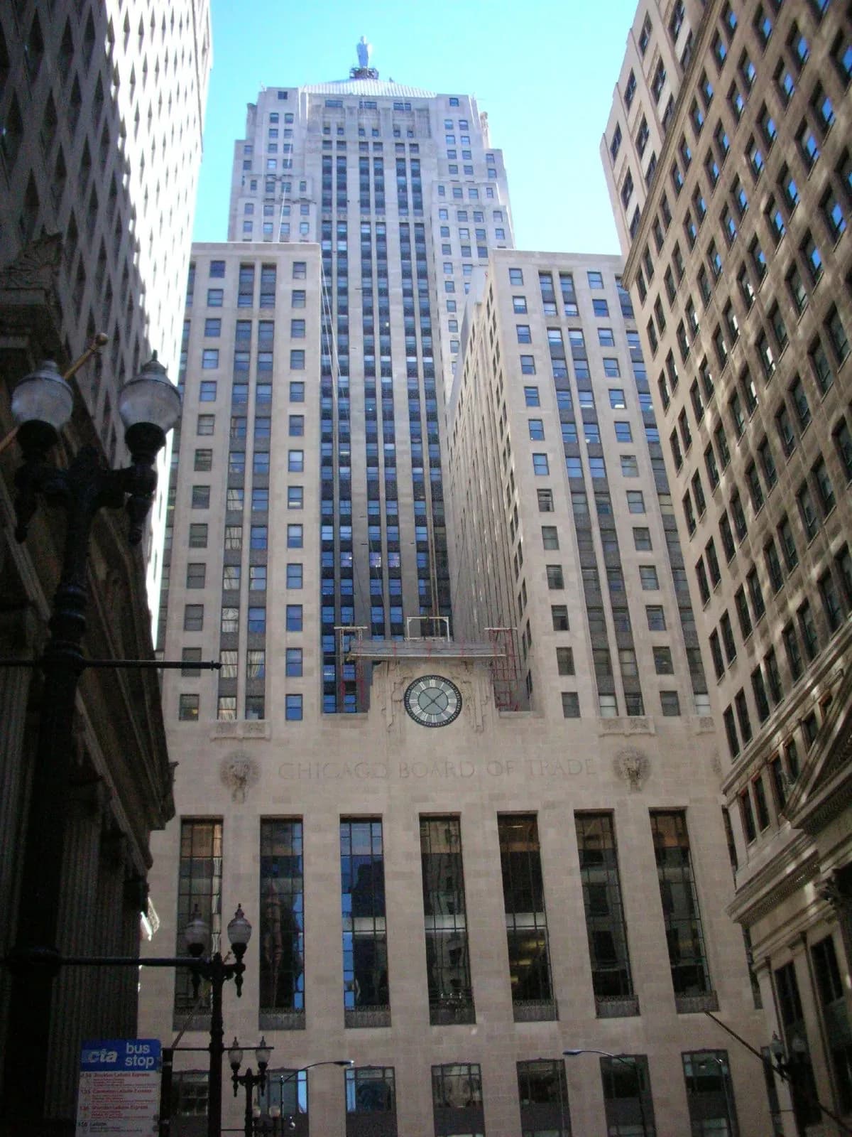 The Chicago Board of Trade building, with the statue of Ceres above its entrance.