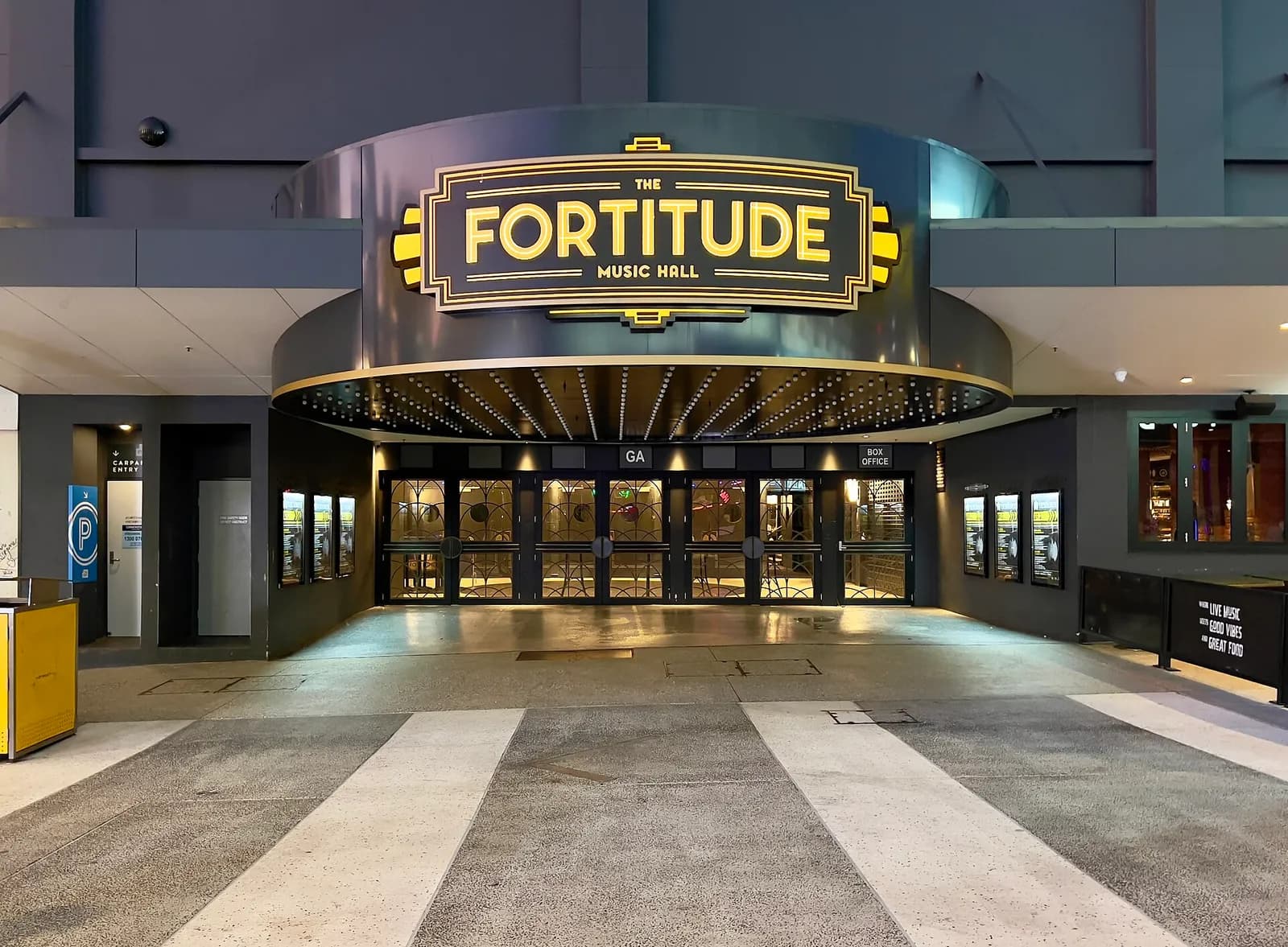 Exterior of Fortitude Music Hall on Brunswick Street in Brisbane.