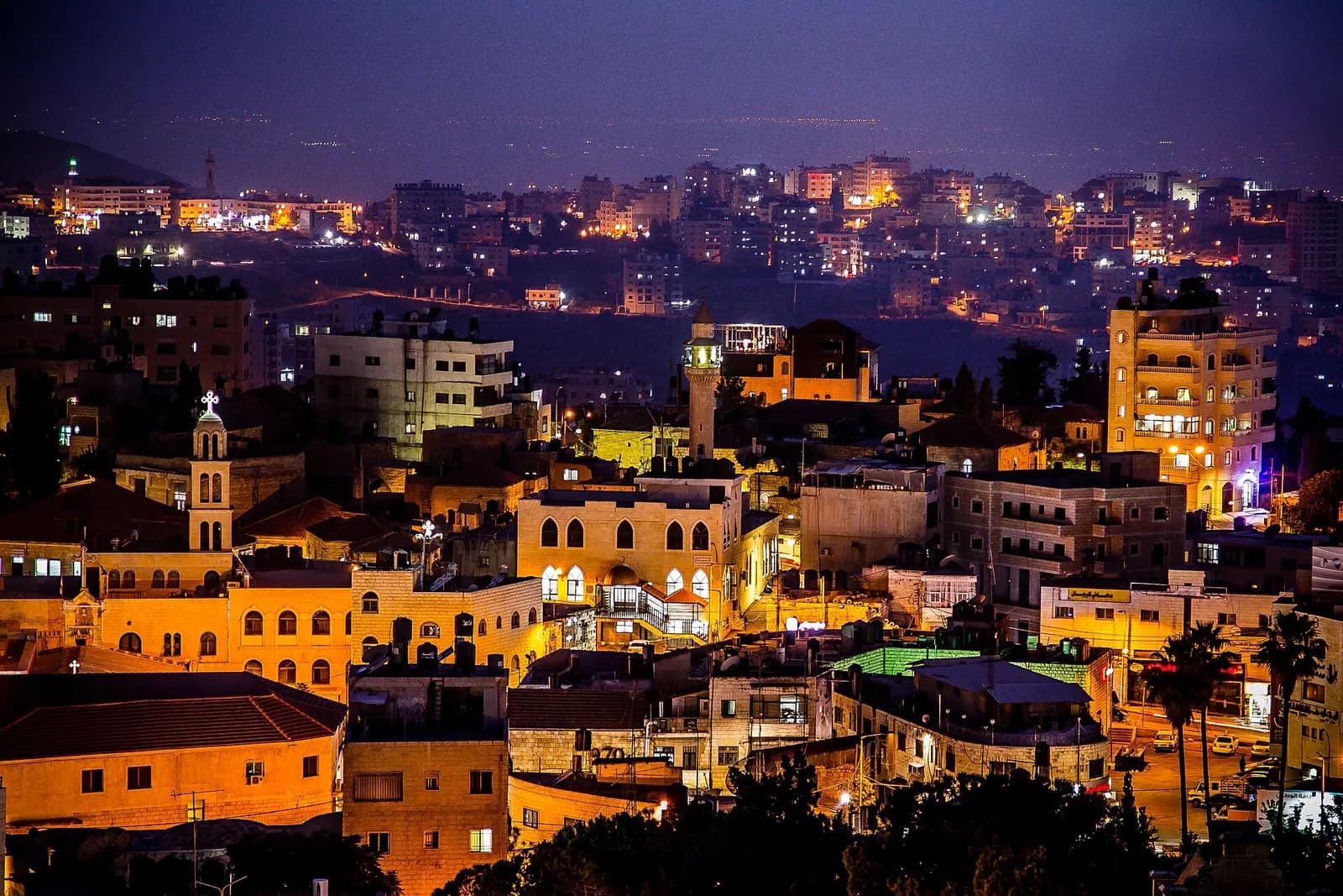 View of Ramallah’s old city, including a church and mosque.